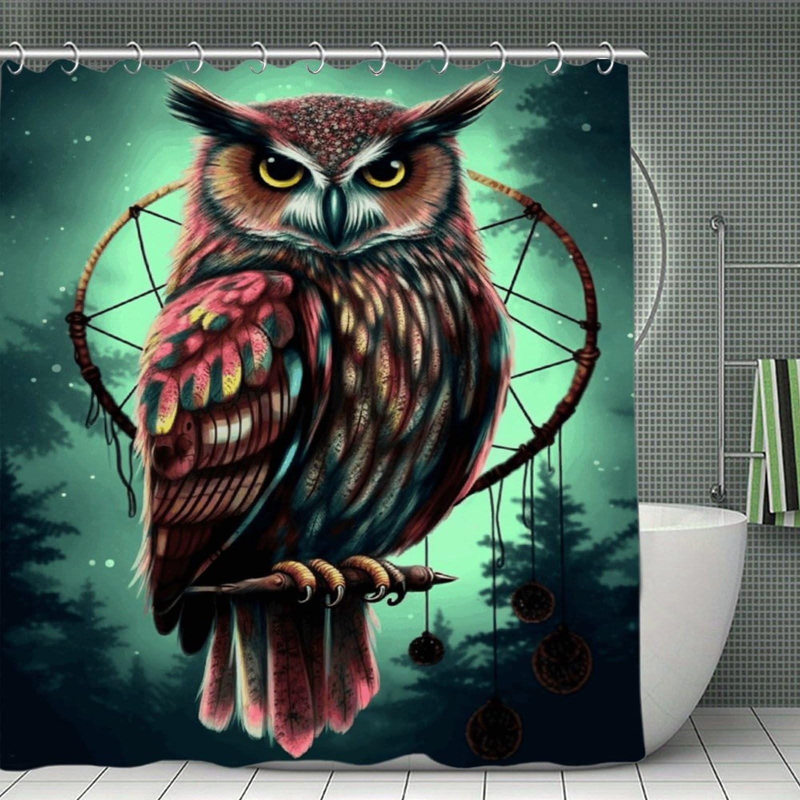 VstaDank Owl Shower Curtain Light-Weight Blackout Bathroom Curtain Washable Shower Liner 71x71 Inch Bath Curtain with Metal Holes Bathtub Bath Room