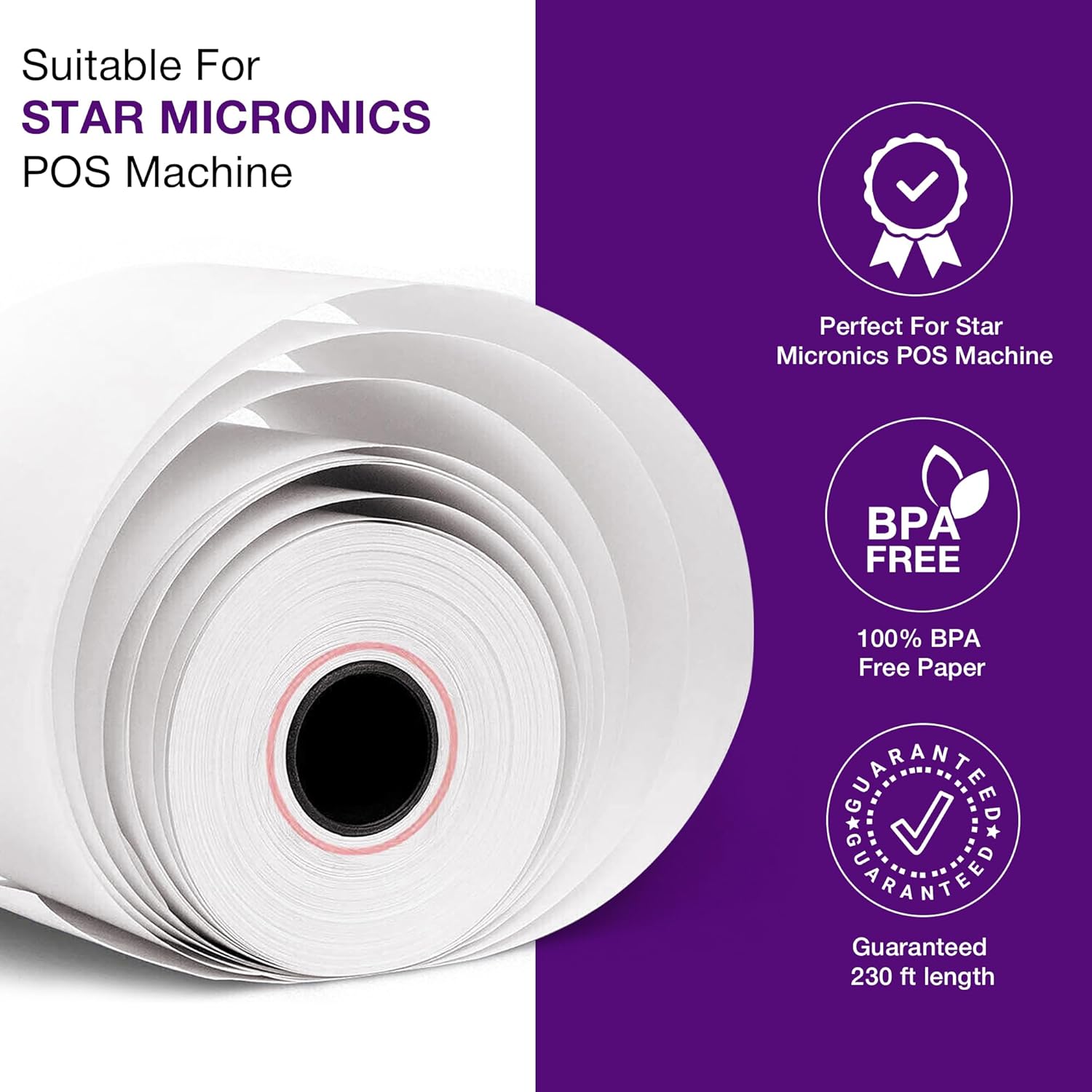 3 1/8 x 230 ft Thermal Paper Rolls for Star Micronics Printer - Compatible with Star Models TSP100iii, TSP 100, TSP 700 and TSP 2000-50 Rolls