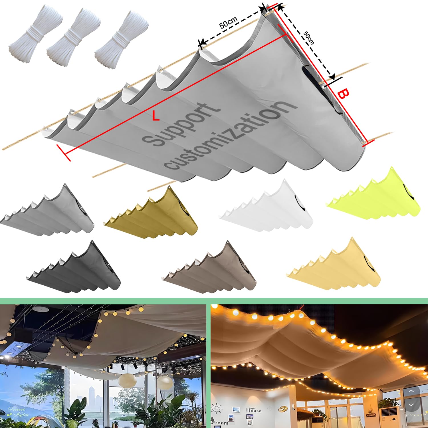 Einziehbar Welle Sonnensegel 200x400cm(BxL) Verstellbar Schattenabdeckung Sonnenschutz Wasserdicht Outdoor Pergola UV-beständig Markise Anwendbar auf Terrasse Garten Hellgrau