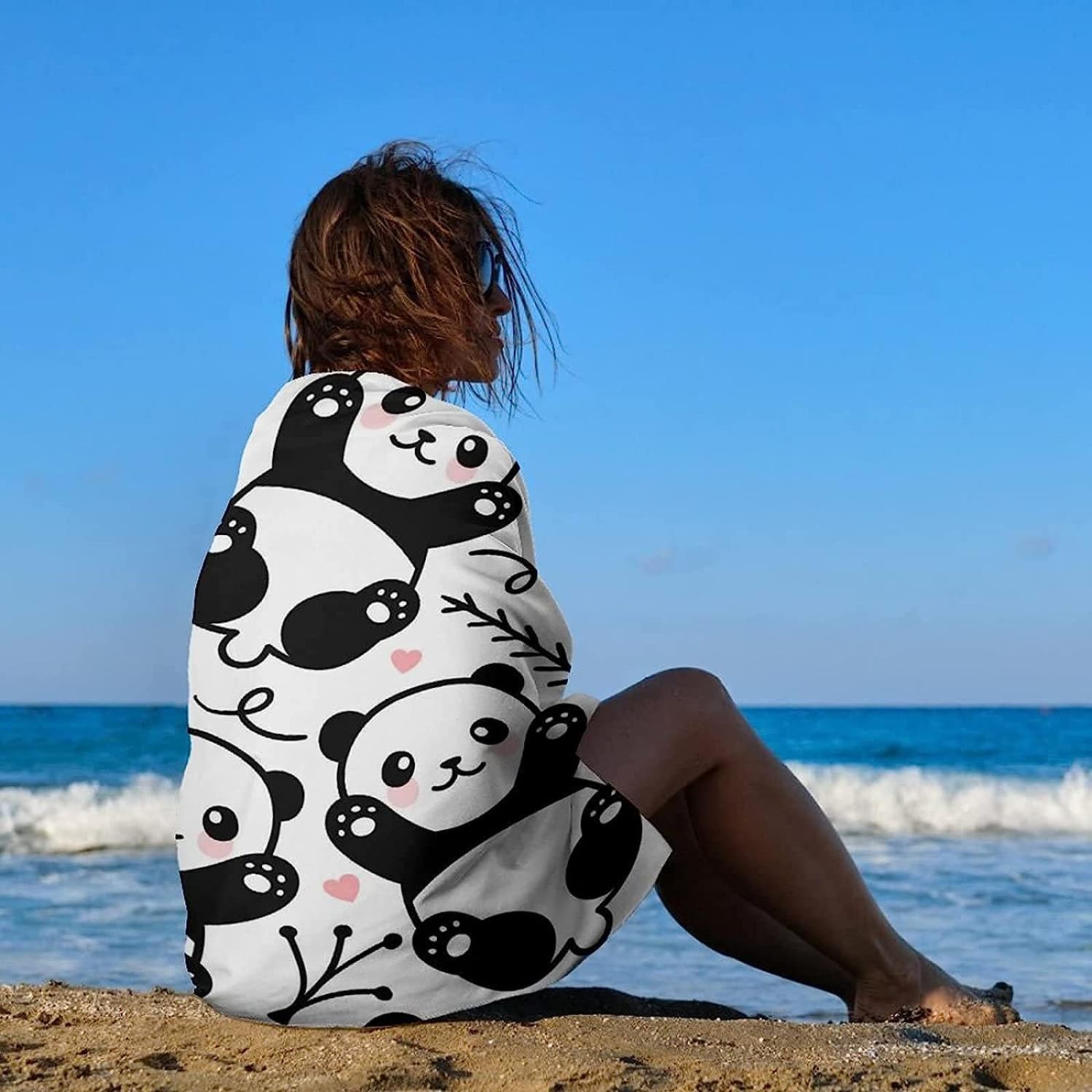 Serviette De Plage Panda Animal De Dessin Animé, 3D Serviette De Plage Grande Microfibre pour Enfants Femme Homme, Serviette De Bain, Drap De Plage Légère Portable pour Natation Voyage 150-0Q5I+X3J