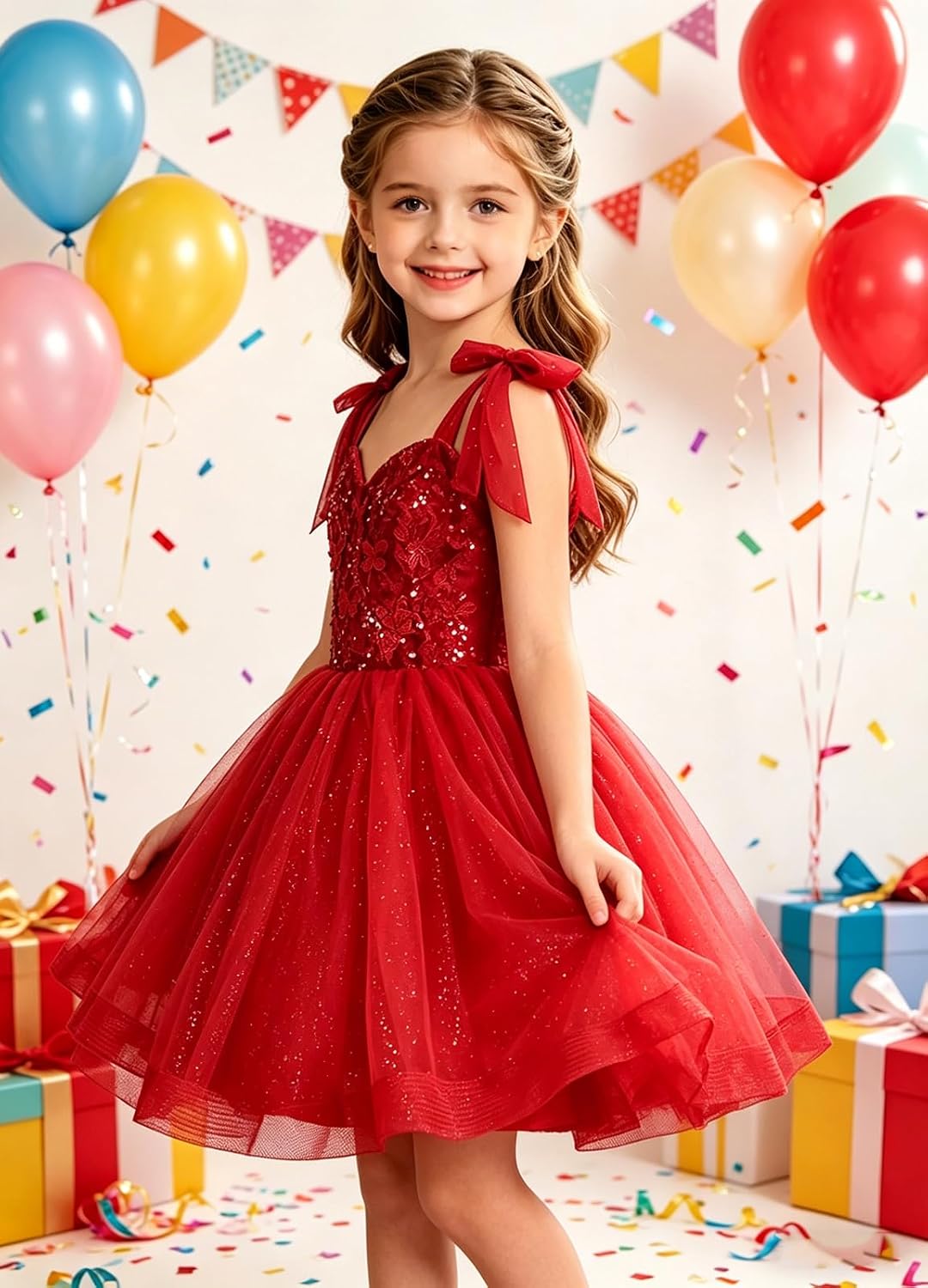 Tulle Flower Girl Dress Short 3D Butterfly Sparkly Appliques Princess Pageant Birthday Party for Girls