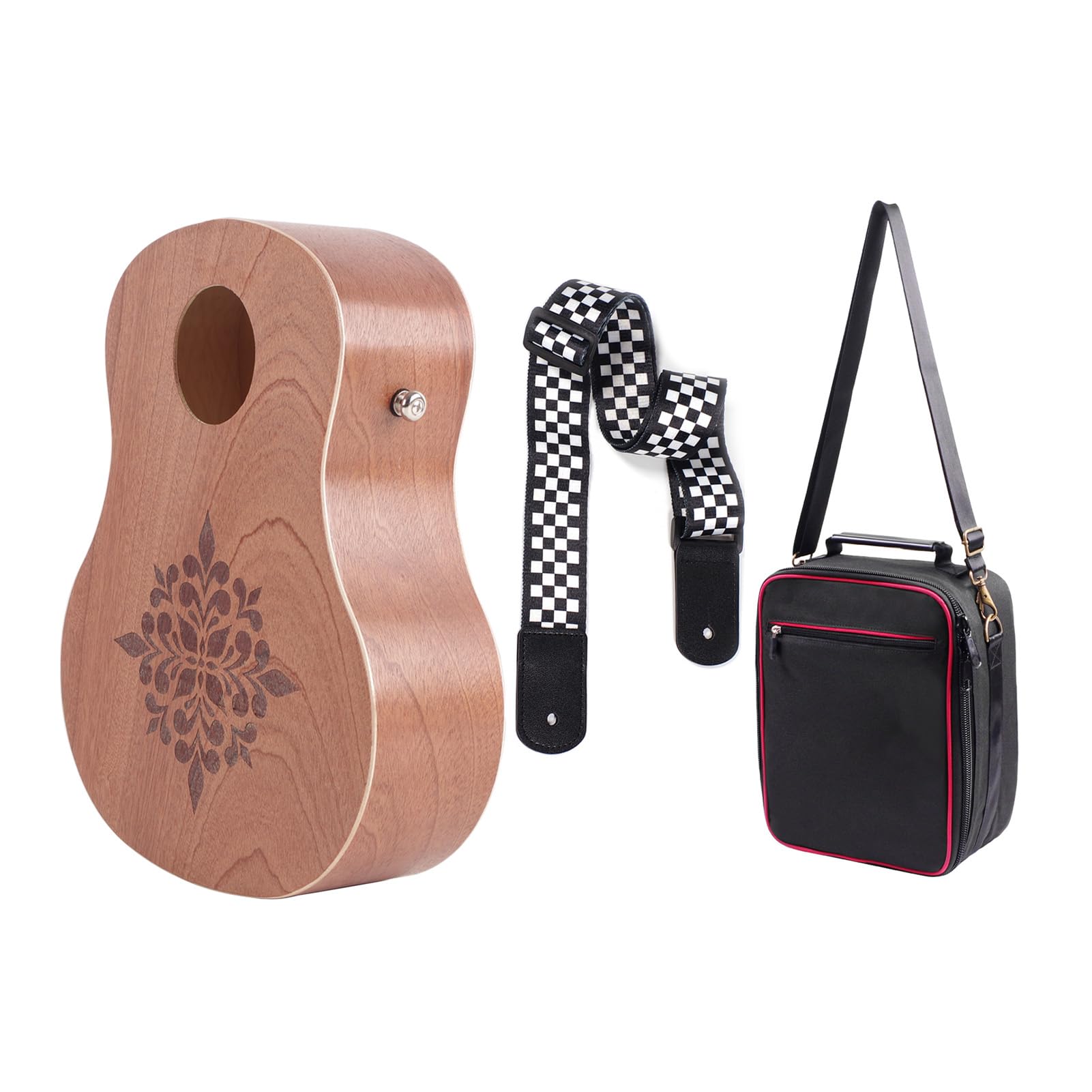 Rockhouse Cajon Drum - Tambor de Mano Plano con Forma de Guitarra con Correa y Bolsa Almacenamiento, Instrumento Percusión Portátil para Músicos que Viajan