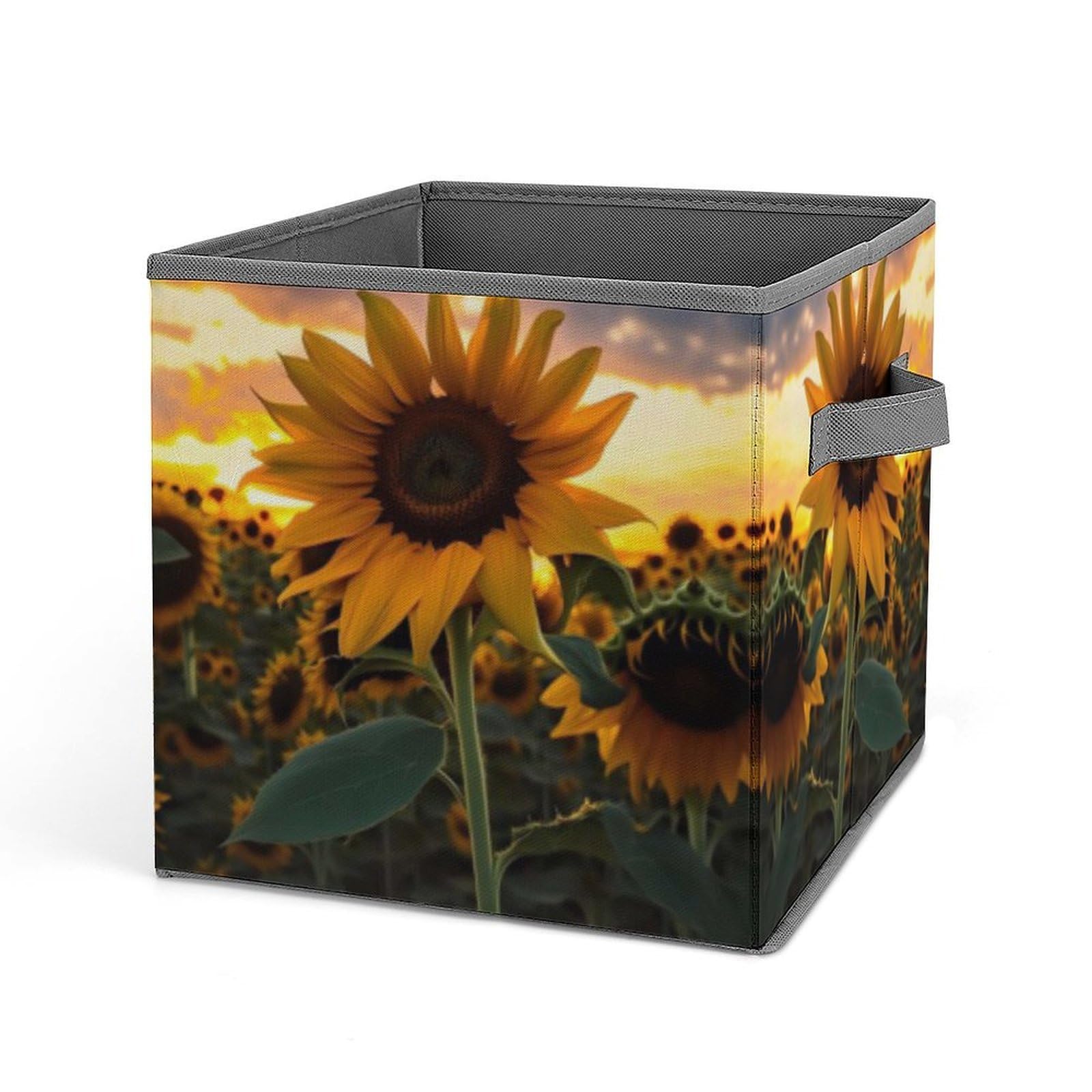 FekiLoot Farm Sunflower Storage Cube Large Capacity Fabric Closet Organizers with Handles Collapsible Cube Storage Bin Foldable Cube Organizer Baskets for Shelves Clothes Books