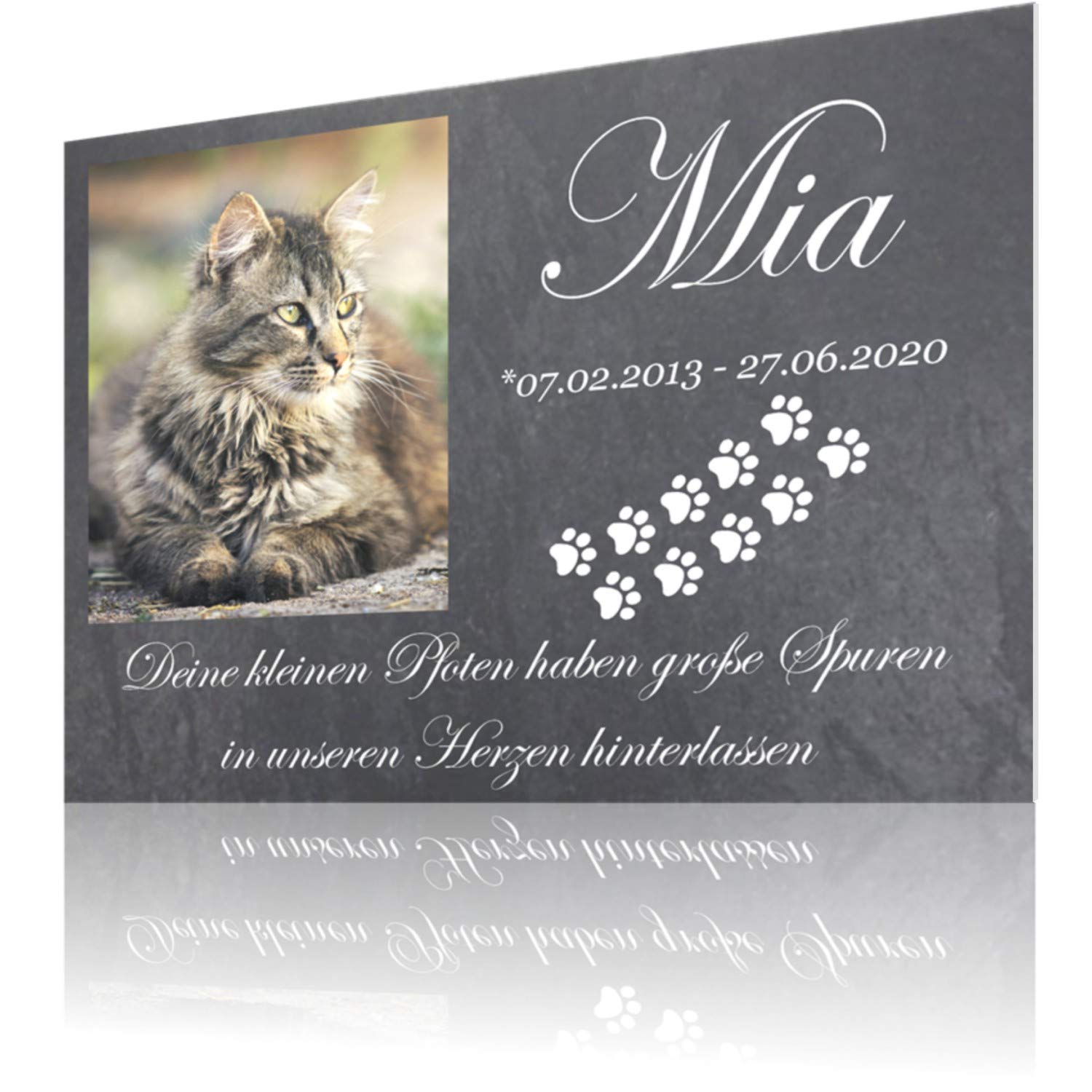Personalisierte Grabplatte Haustier aus Alu-Verbund – Foto in Herz/Kreis/Rechteck, Name • Datum • Spruch – wetterfest & UV-beständig – Größen DIN A6 bis DIN A2 – Grabschmuck für Hund/Katze