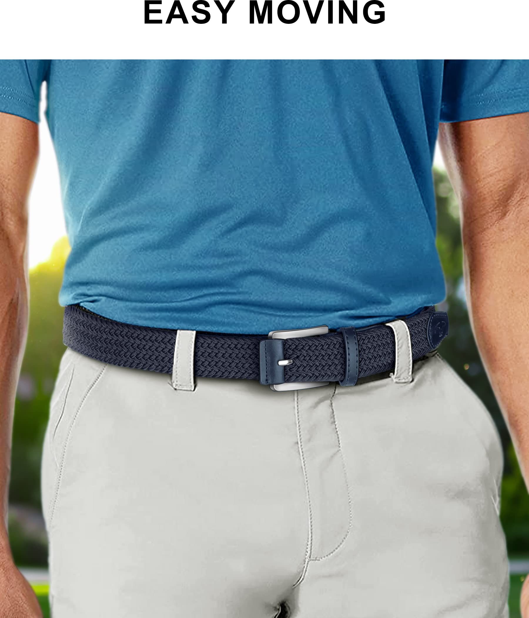 BULLIANT Cintura Uomo 2 Pezzi, Cinture Elastica Intrecciata con Fibbia in Lega di Zinco 35mm