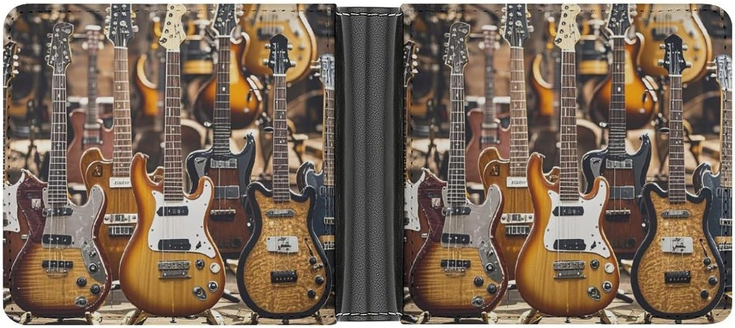 Guitar Bass Music Musical Instruments Wallet Slim PU Bifold Design Wallet with Multiple Card Slots Wallets Extra Capacity Pocket Wallets