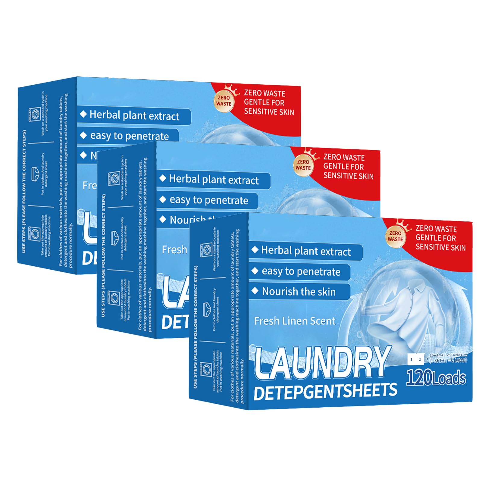Détergent à lessive de voyage 120 charges, feuilles de savon en papier pour laver les vêtements de voyage, feuilles de nettoyage du linge avec parfum de lin frais, ingrédients naturels (3box)