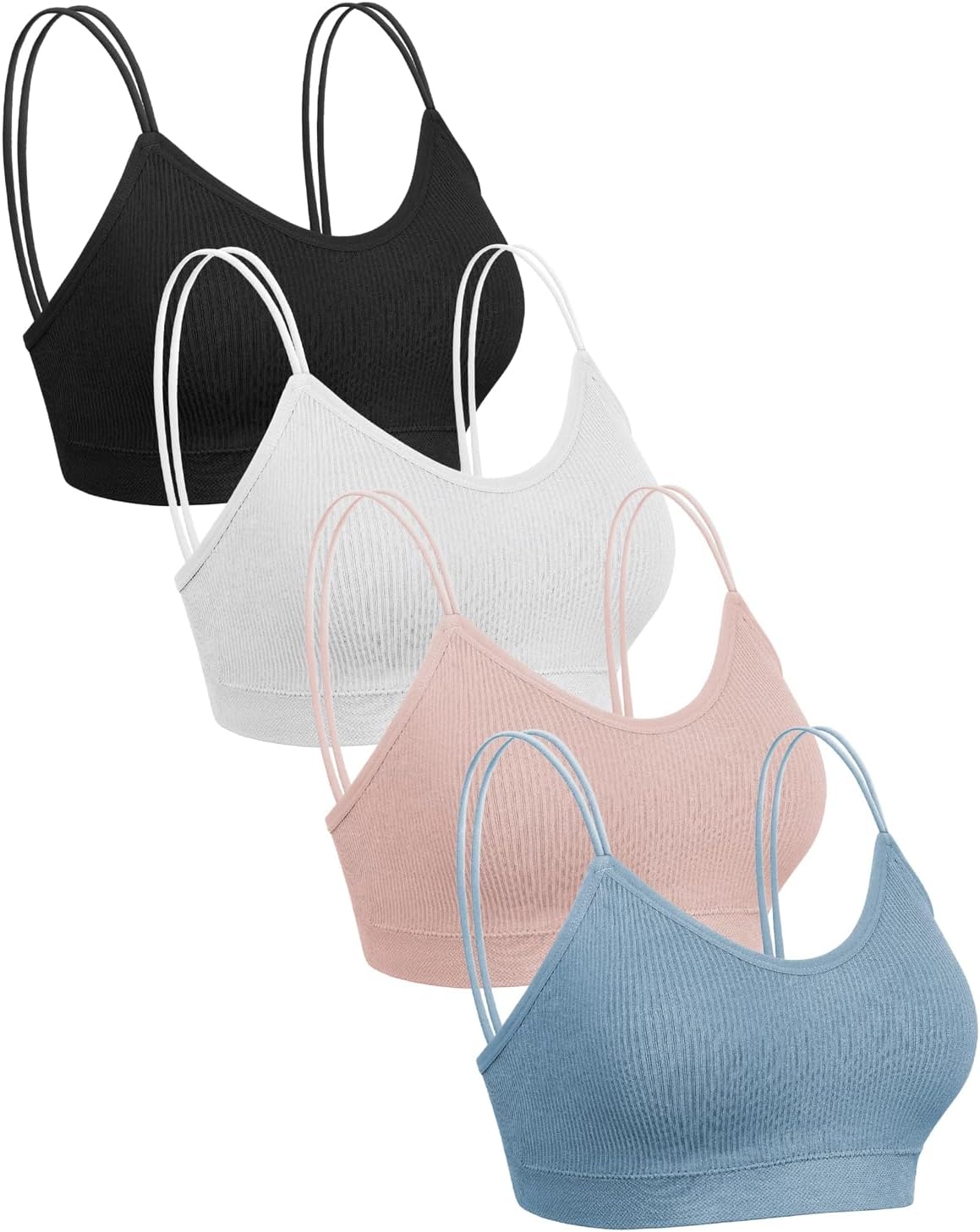 Omisy 4 Pcs Cami Bralettes for Women, Padded Sport Bra Pack No Underwire with Dual Straps for Sleeping, Yoga, Lounging