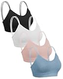 Omisy 4 Pcs Cami Bralettes for Women, Padded Sport Bra Pack No Underwire with Dual Straps for Sleeping, Yoga, Lounging