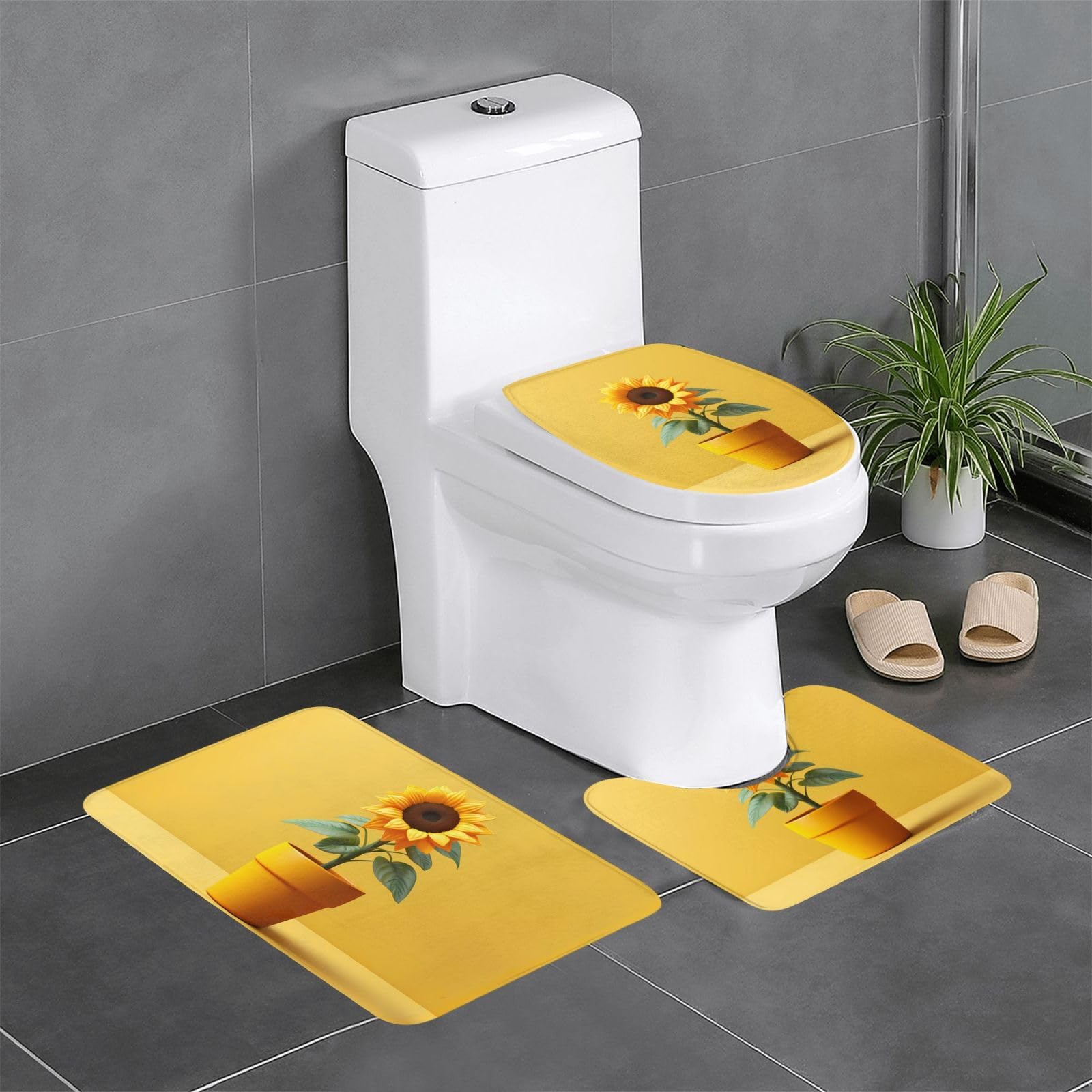 Tapis de salle de bain YYHWHJDE motif tournesol antibactérien pour WC