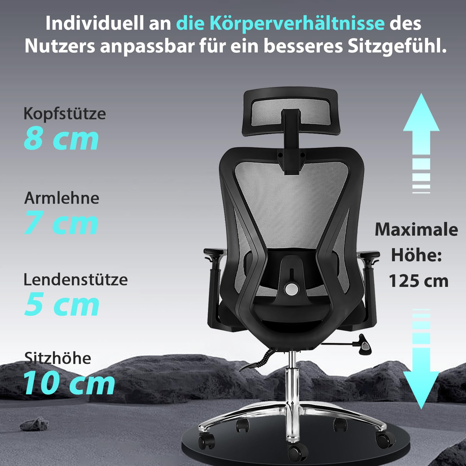 Sedia Ufficio Ergonomica, Sedia da Scrivania con Poggiatesta 2D e Supporto Lombare 4D, Poltrona Ufficio Reclinabile 90°-135°, Braccioli Regolabili, Portata 150 kg, Nero
