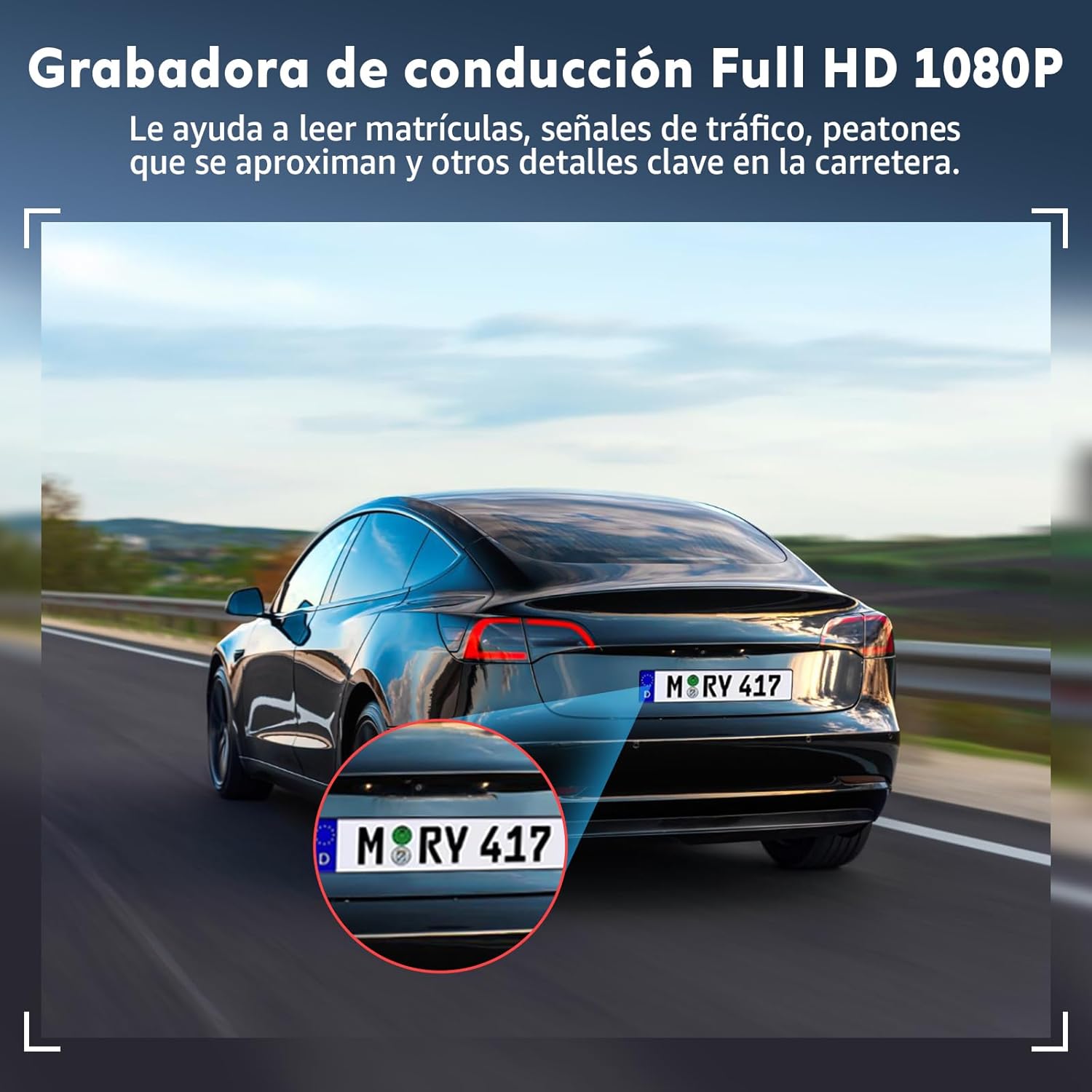 Rear view of a car with a clear license plate captured by the dashcam.