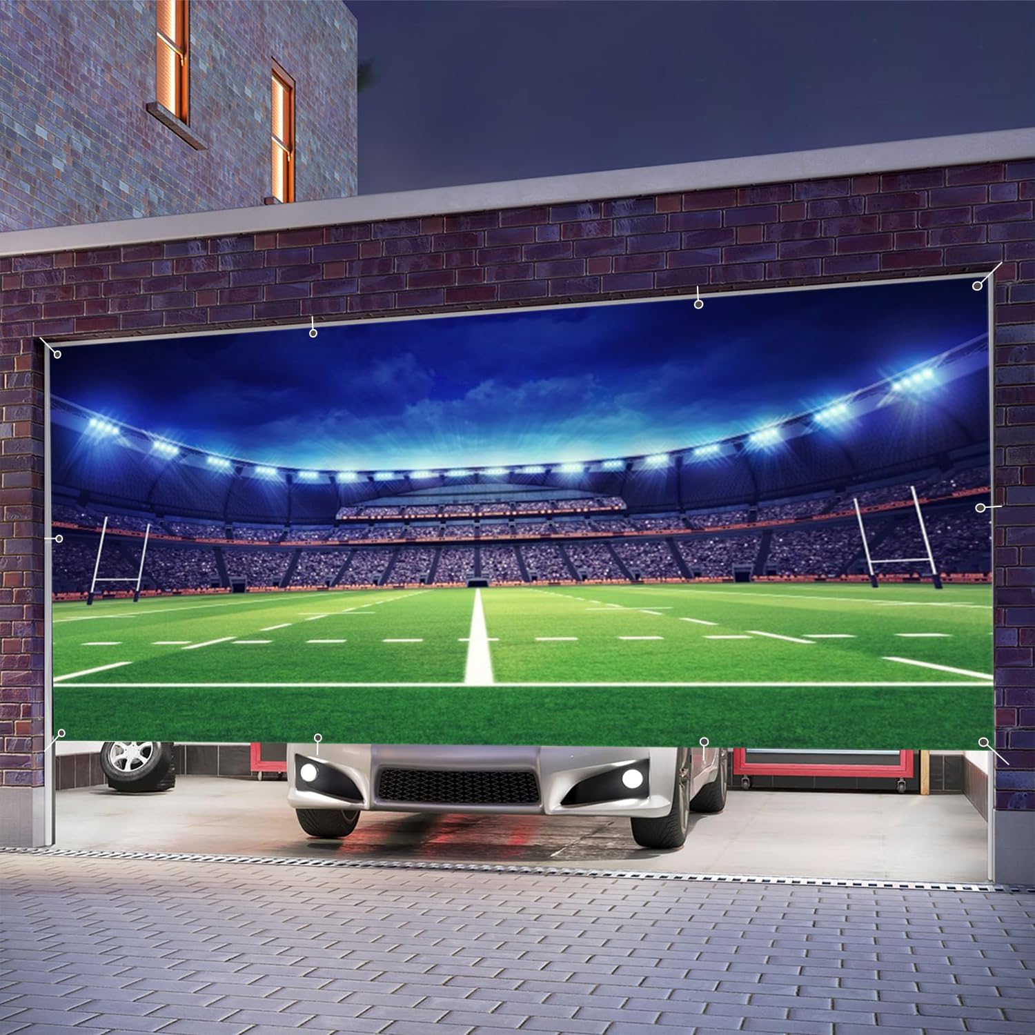 Leowefowa Garage Door Cover 16x7ft Sport Football Field Garage Door Decorations Light Sport Night Garage Door Banner Garage Door Cover Outdoor