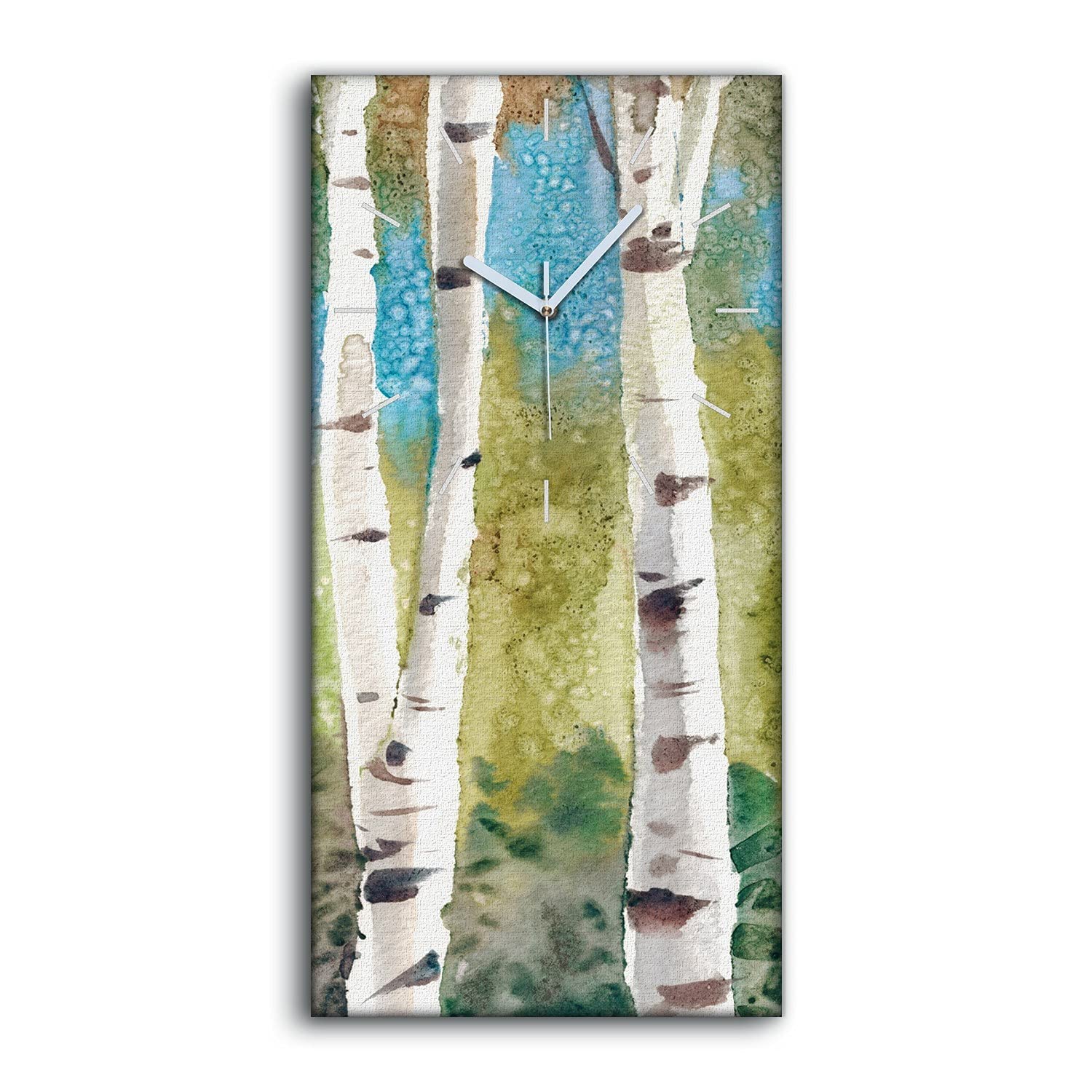 Horloge sur toile 30x60cm sans tic-tac au motif d'arbres de bouleau coloré