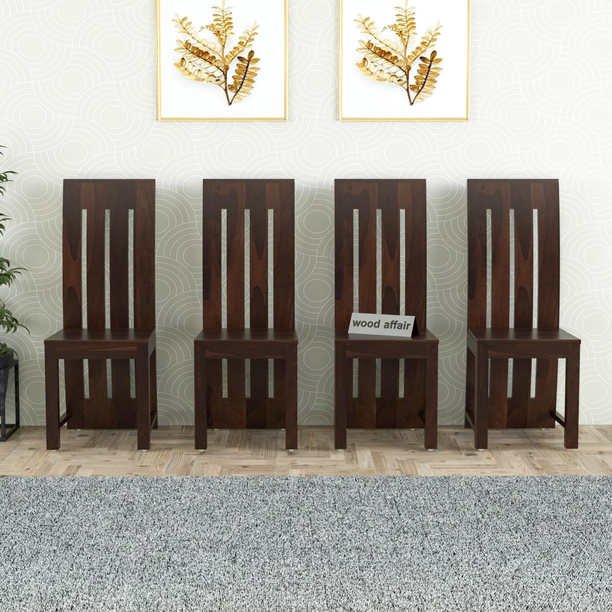 wood affair Solid Sheesham Wood Dining Chairs Only | Wooden Set of 4 Dinning Chair for Kitchen & Dining Room | Rosewood, Walnut Finish (Four Seats)