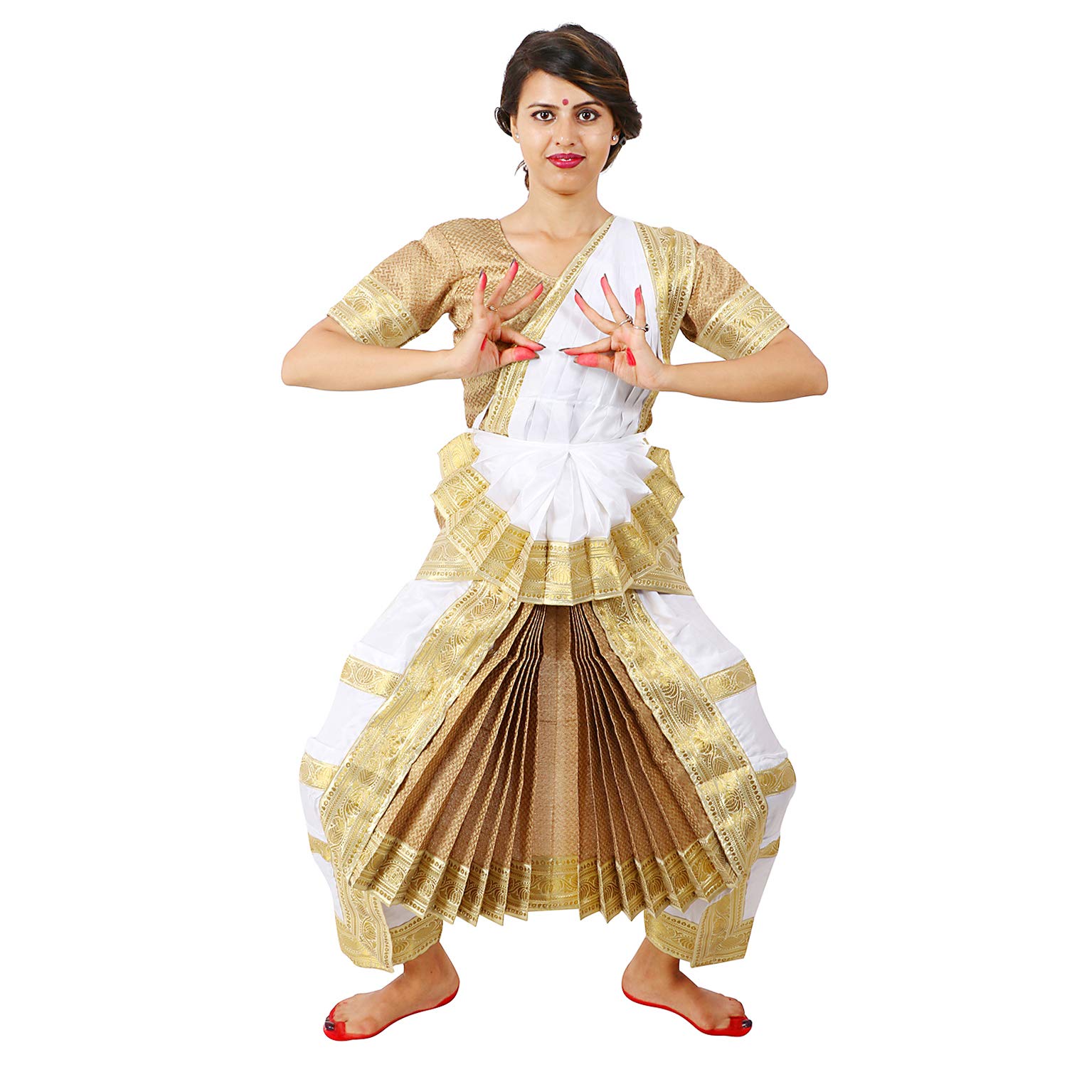 Bharatanatyam BHARATANATYAMWORLD Girls Readymade Brocade Costume White and Golden Color_Size-36 (B08123LZ52) Amazon Price History, Amazon Price Tracker