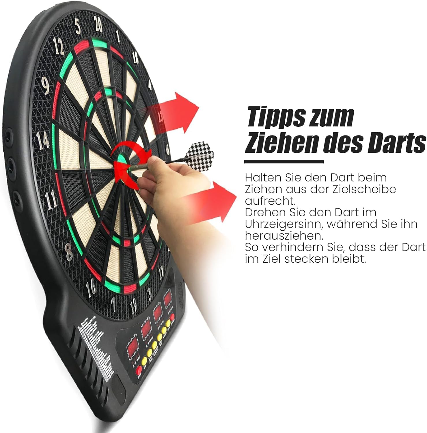Elektronische Dartscheibe für 1-16 Spieler, E-Dartboards Dartautomat mit 4 LCD-Anzeige und 6 Darts und 24 Pfeilkopf 27 Spiele mit 243 Spieloptionen Profi Elektronik Dartspiel