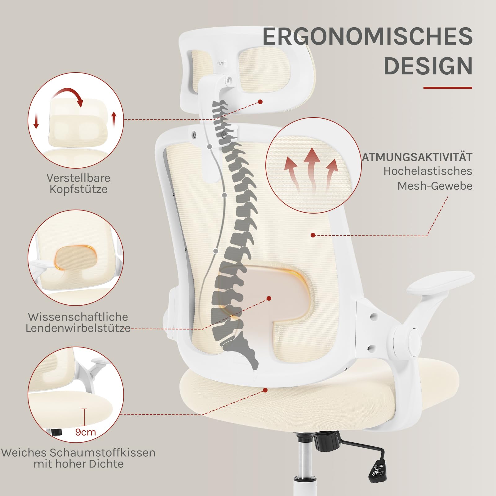 Ergonomische bureaustoel OPTIMA, met hoofdsteun, verstelbaar en van