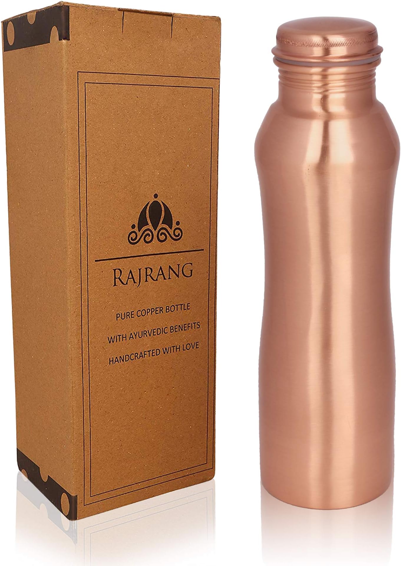 RAJRANG BRINGING RAJASTHAN TO YOU Drinking Solid Copper Water Bottle for Student Office Cycling Jogging Fitness Leak-Proof Design Vessel Heavy Guage Copper Cap with Silicone Seal 950 ml