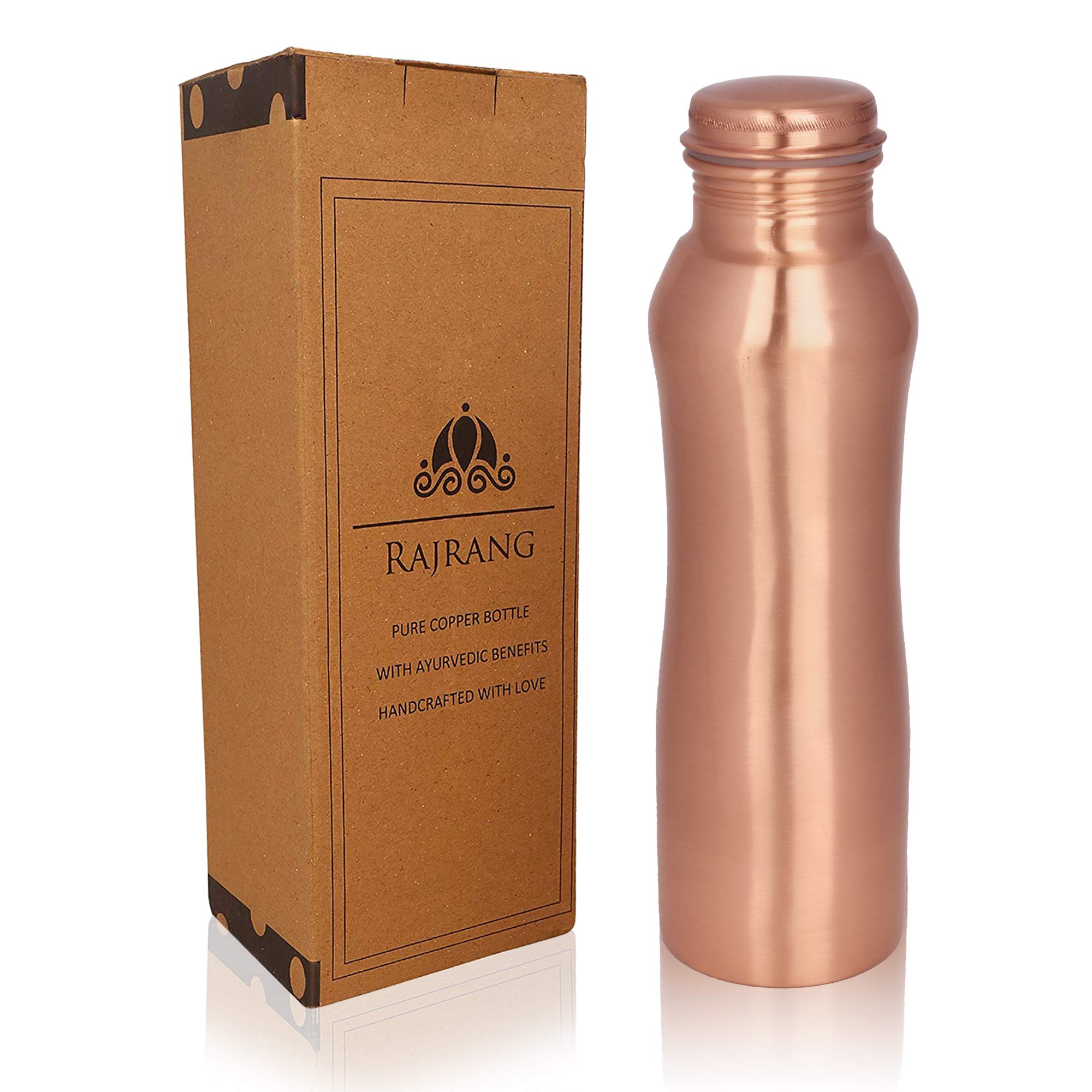 RAJRANG BRINGING RAJASTHAN TO YOU Drinking Solid Copper Water Bottle for Student Office Cycling Jogging Fitness Leak-Proof Design Vessel Heavy Guage Copper Cap with Silicone Seal 950 ml