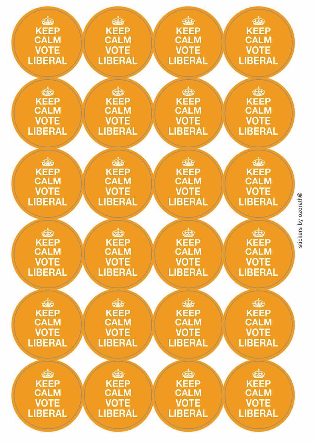 Keep Calm Vote Liberal Lib Dem Circular Matt Paper Stickers A4 Sheet of 24 (Each Sticker is 45mm Diameter)