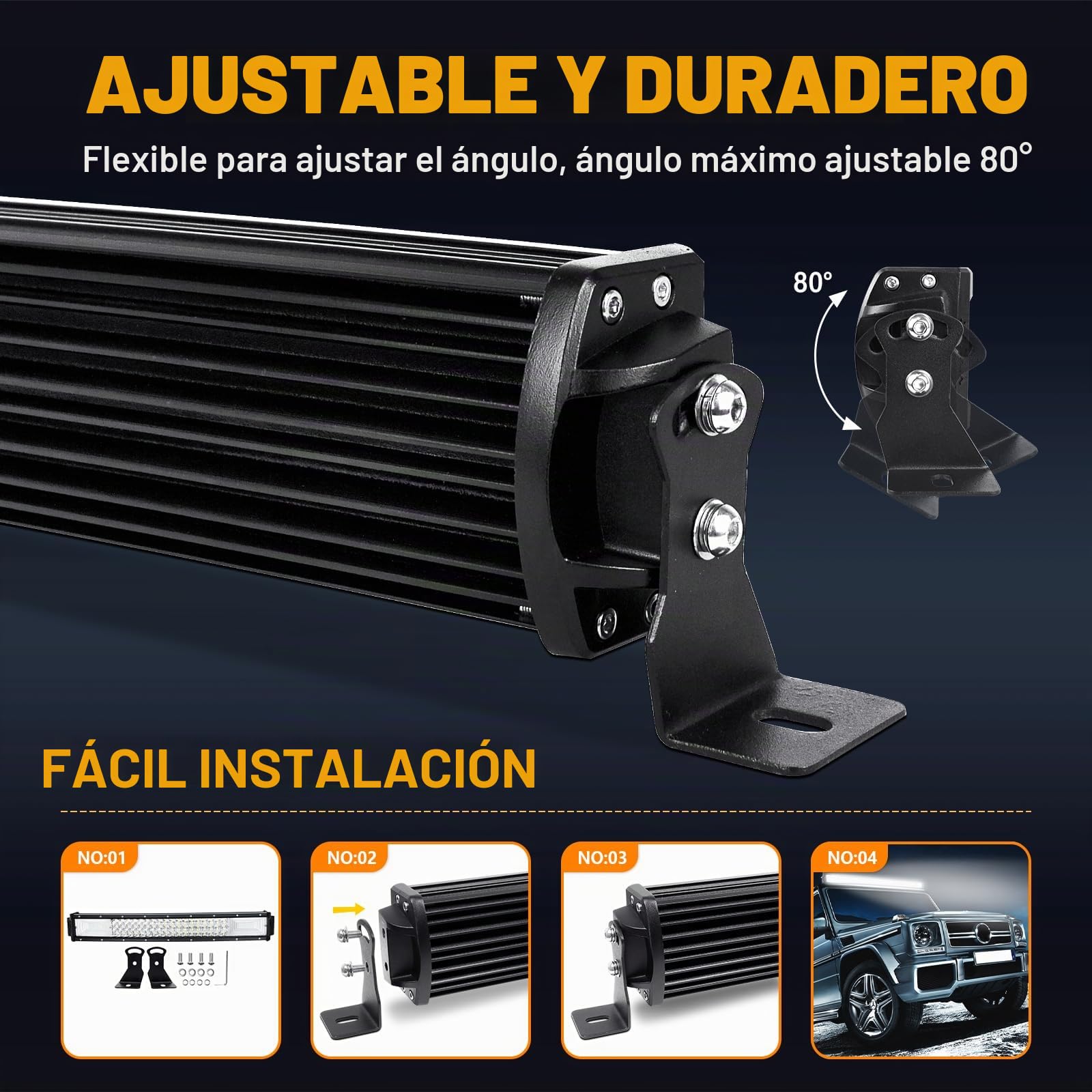 AUXTINGS Curvo 82 cm Barra de luz led, 405W Barras Luminosas led y 12V Remoto estroboscópica Kit de cableado para Off Road camión Coche SUV 4x4,Foco Inundación Combinado 6000K lámpara de conducción