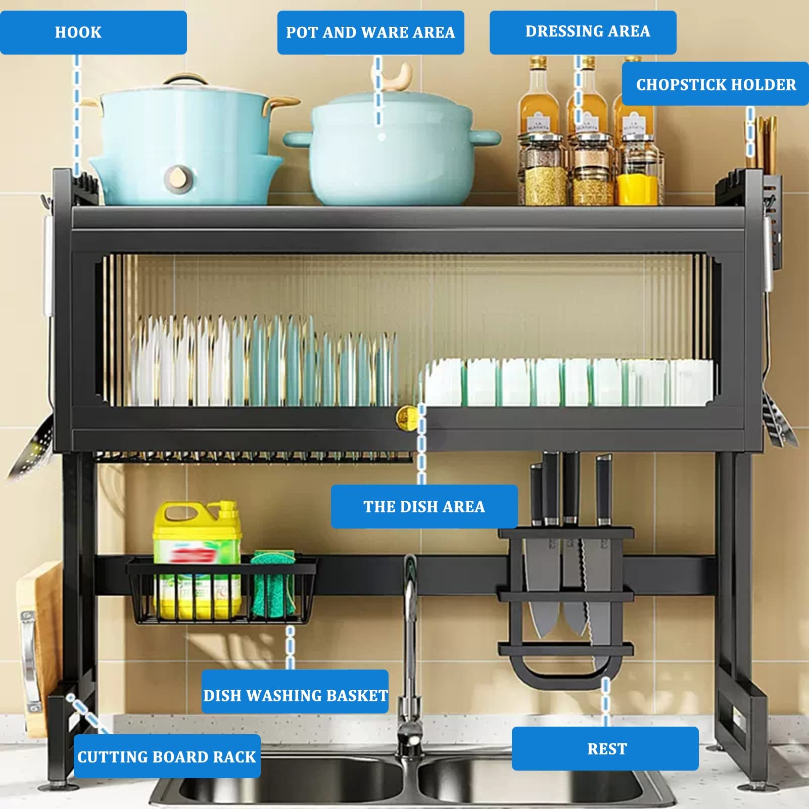 Afdruiprek Keuken Schotel Gootsteen Afdruiprek Droogrek Wassen Houder Mand Organizer Lade Schotel Water Afvoer Kom Afdruiprekken (Color : G, Size : 39 * 13 * 24cm