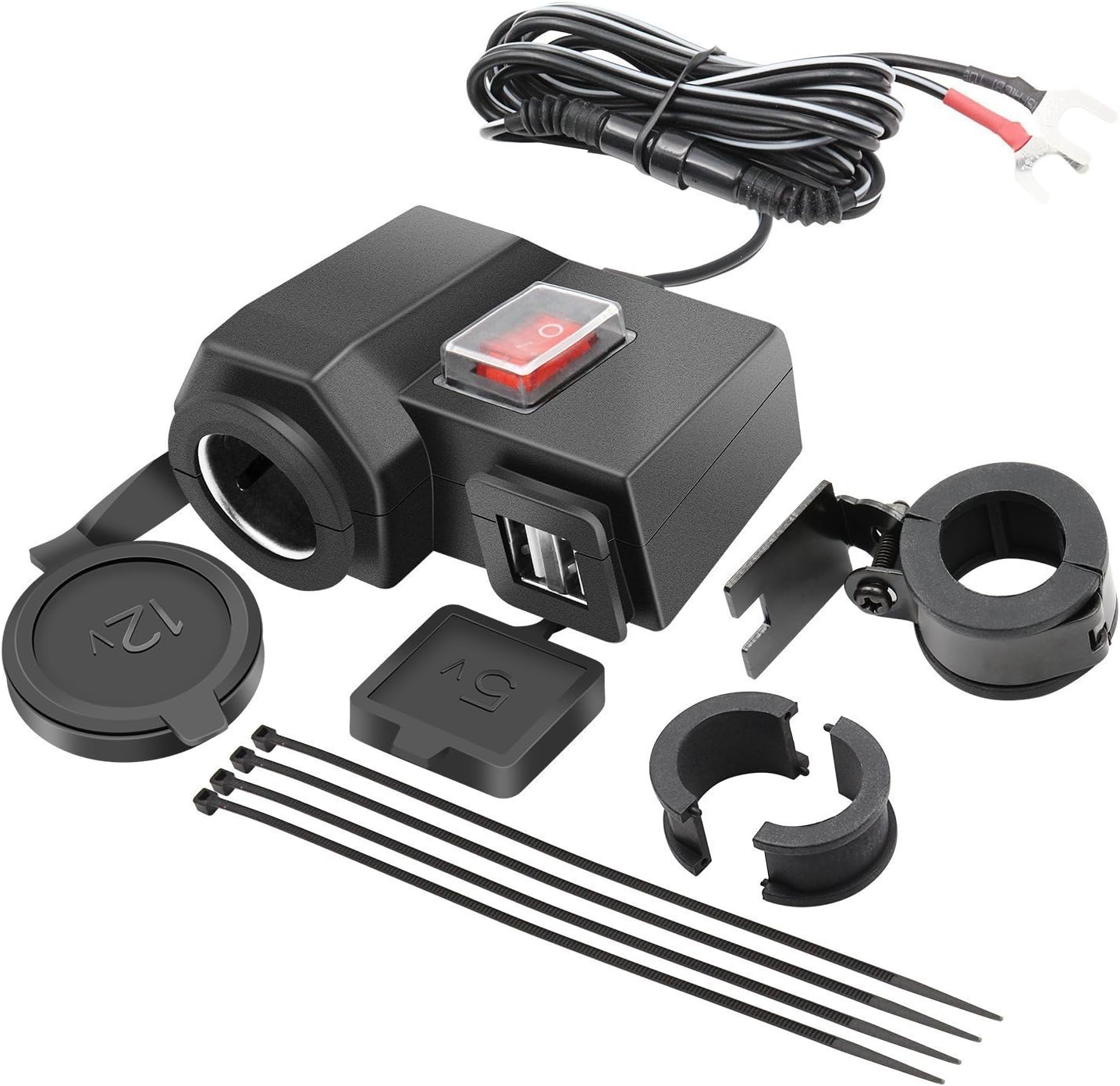 iMESTOU Motorcycle Handlebar USB Phone Charger Adapter 5V 2.1A Dual USB Ports 12V Car Cigarette Lighter Outlet Socket with Waterproof Power Switch