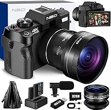 NBD 4K Digital Cameras for Photography - 48MP/60FPS Video Camera for Vlogging, WiFi & App Control, YouTube Vlogging Camera with 32GB TF Card. Wide-Angle & Macro Lens Included (Brown) (Black)