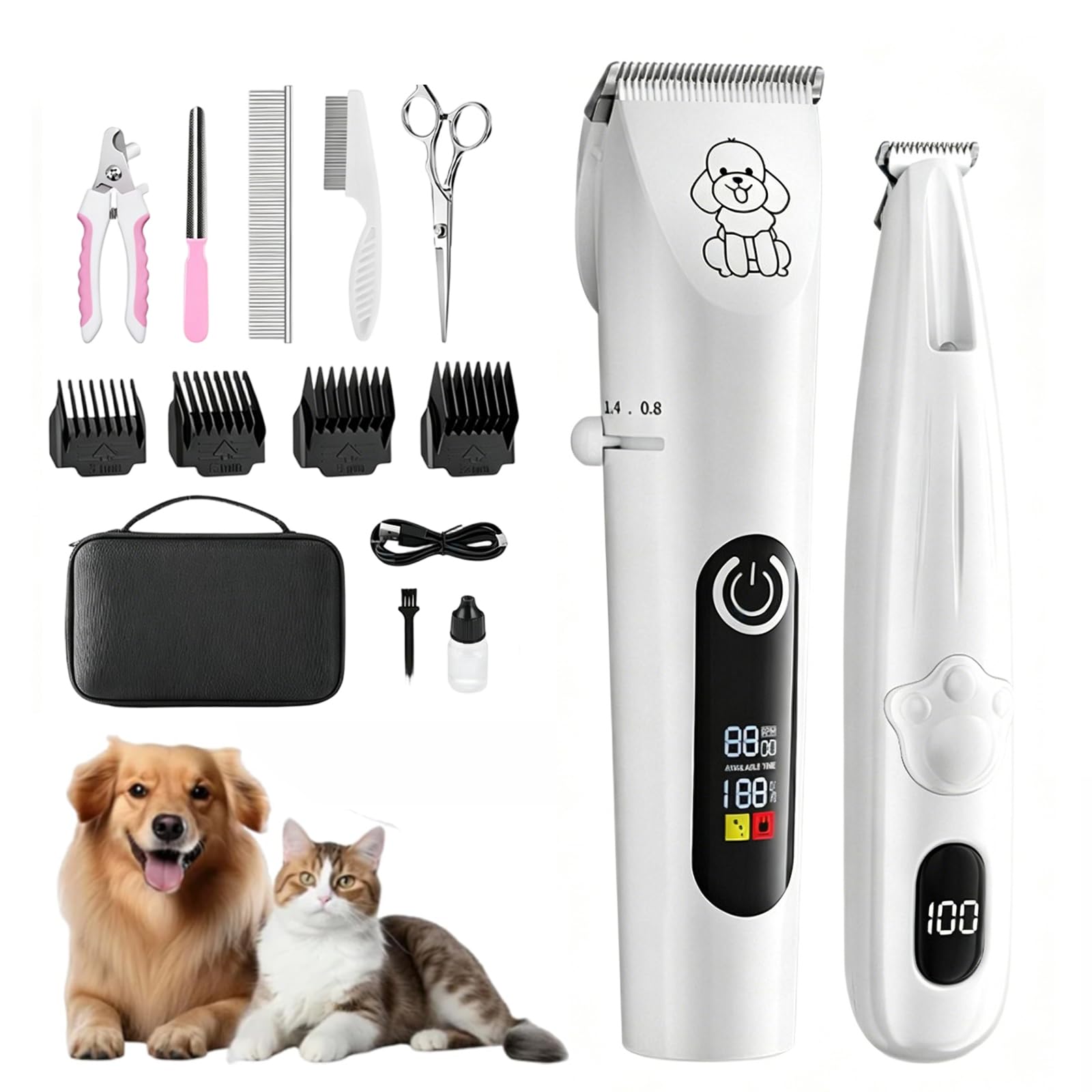 Moravon Maquina Cortar Pelo Perros, Moravon Cortapelos Para Perros (Set C) | Silencioso, Recargable E Inalámbrico, Con Cuchillas De Cerámica Afiladas Y Pantalla LED Para Perros Y Gatos
