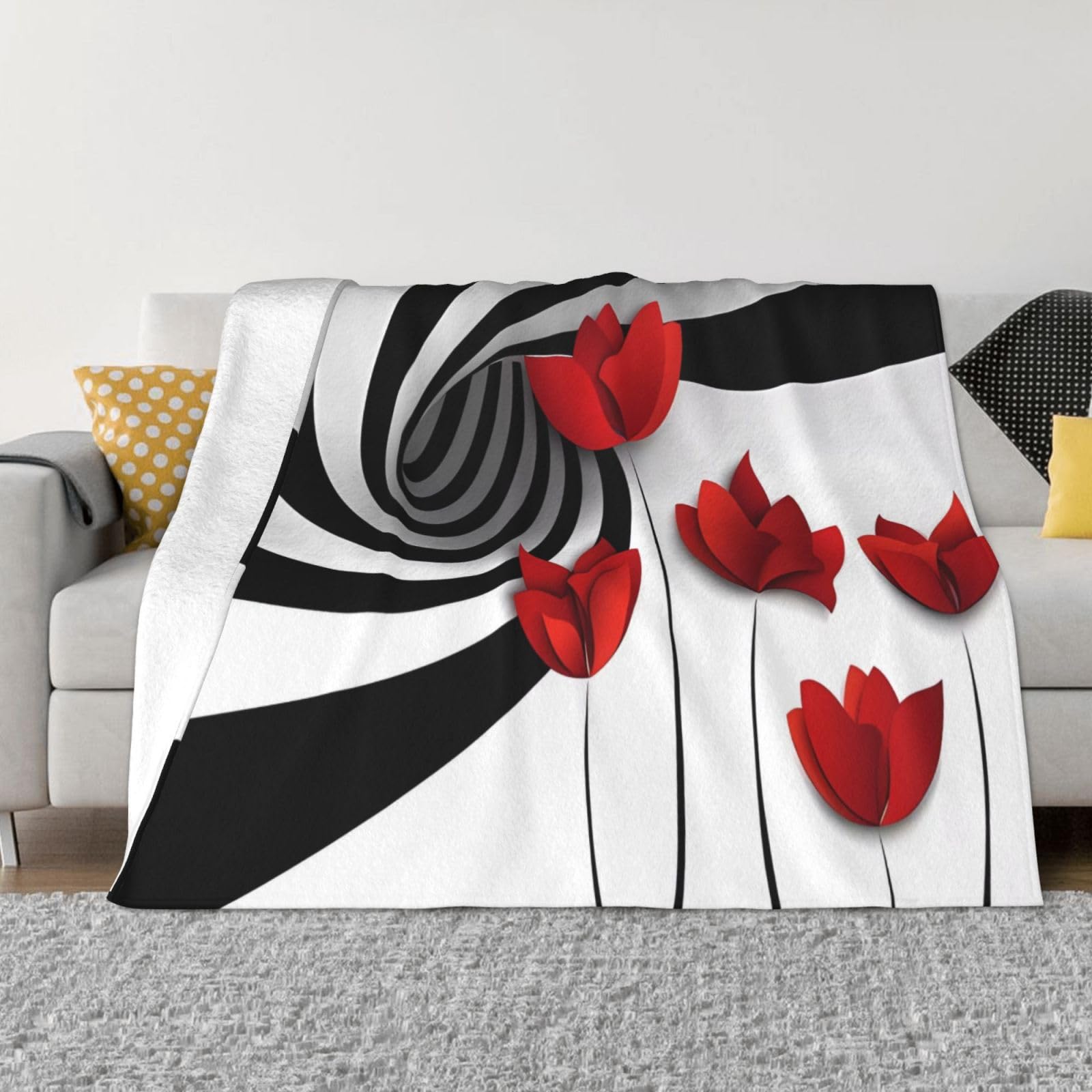 Couverture en flanelle fleur rouge douce et chaude pour lit et canapé