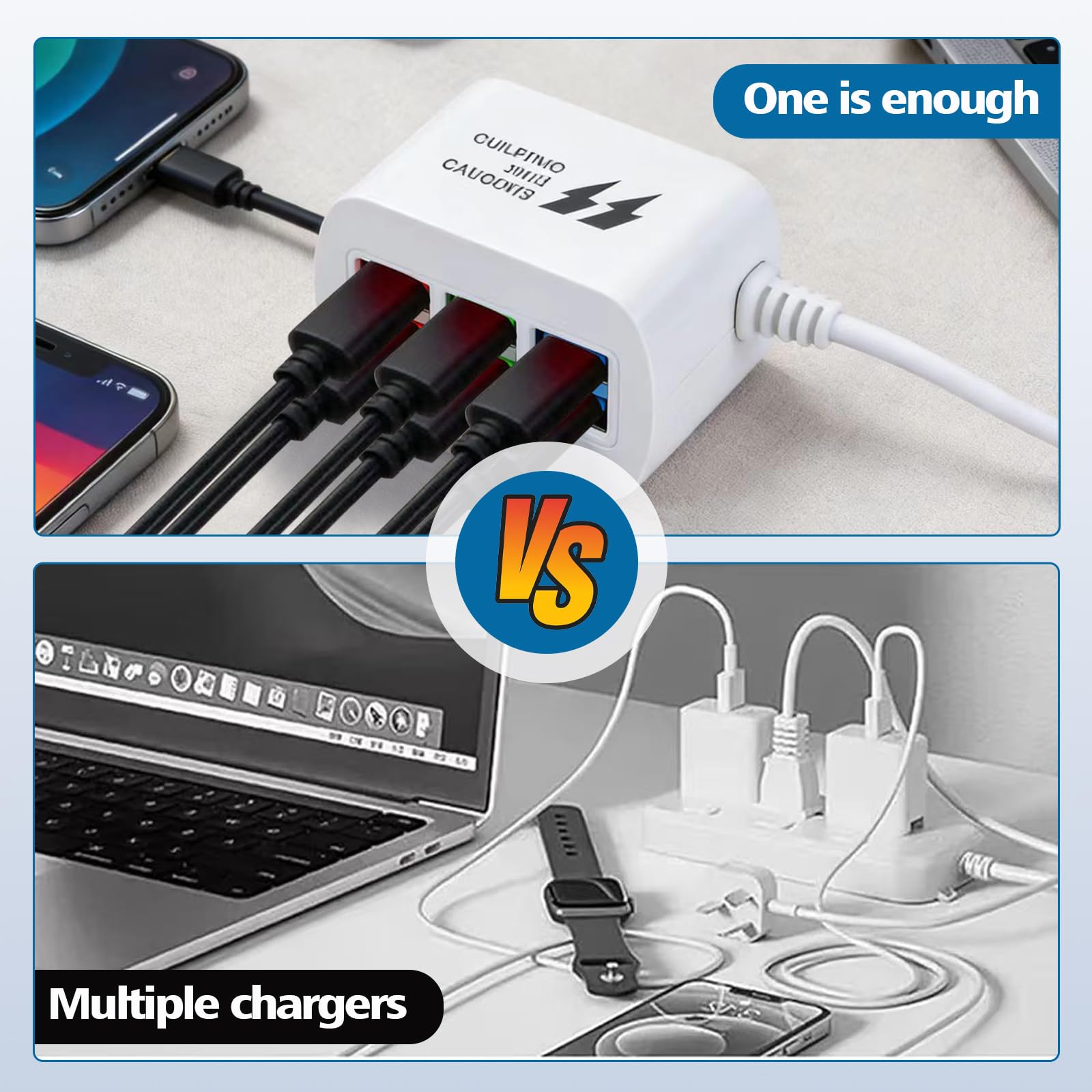 HENGBIRD 6-portowa ładowarka USB, wielokrotna jako kompaktowa listwa zasilająca z USB, wtyczka USB do wielokrotnego ładowania wielu urządzeń jednocześnie, idealna do domu i biura