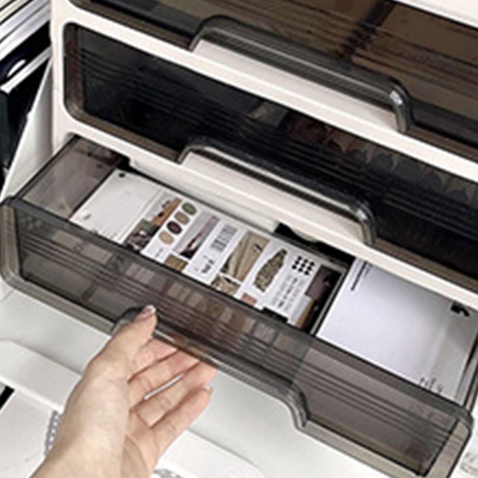 Organizer da scrivania con cassetto, scatola portaoggetti da scrivania in plastica, durevole, resistente agli urti, robusta organizzazione per l'home office, crema (3 livelli)