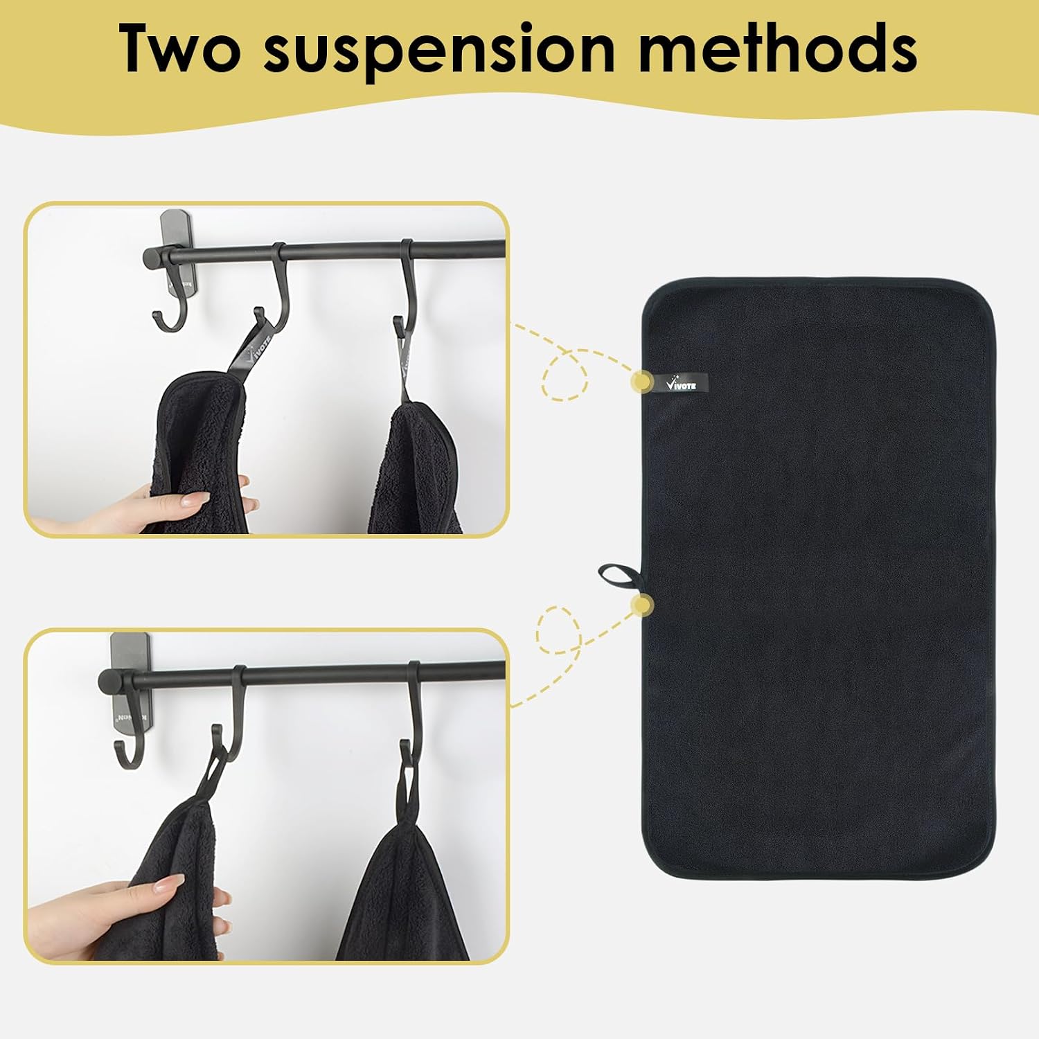 VIVOTE 2Pack Microfibre Hand Towels Set, Super Soft & Quick Drying Hand Towels for Kitchen, Lightweight Hand Towel with Hanging Loop, Multipurpose Towels for Bathroom,Travel,30x50cm Black&Grey