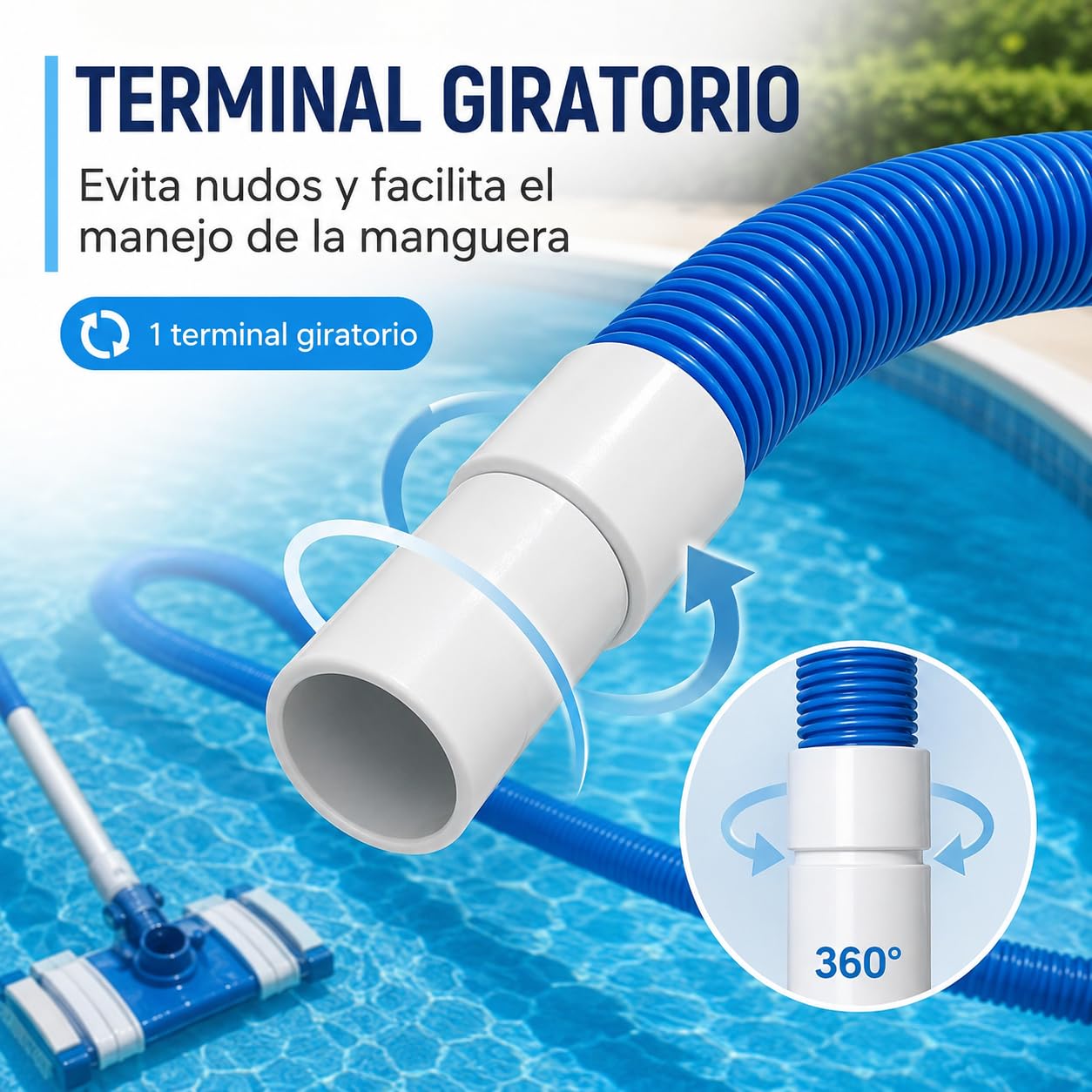 Manguera flotante de piscina limpiafondos con 2 terminales 38 mm de diametro 6.5, 8, 10 y 12 metros (6.5 metros)