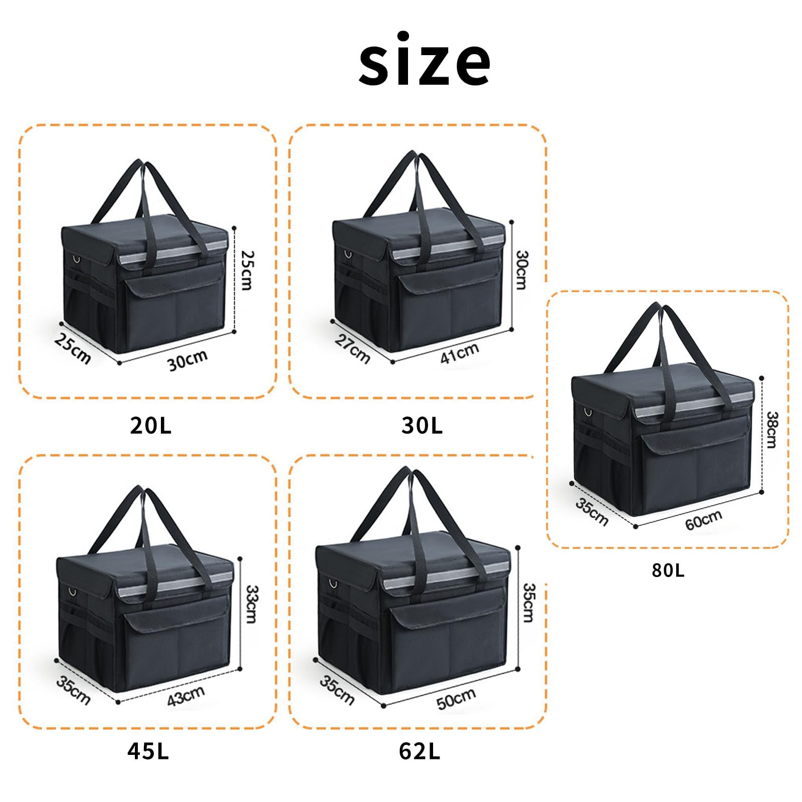 Bolsa Isotérmica Plegable para Reparto De Comida Fría Y Caliente, con Compartimento Ajustable. Ideal para Restaurantes, Senderismo, Picnics Al Aire Libre, Etc.,62L,Black