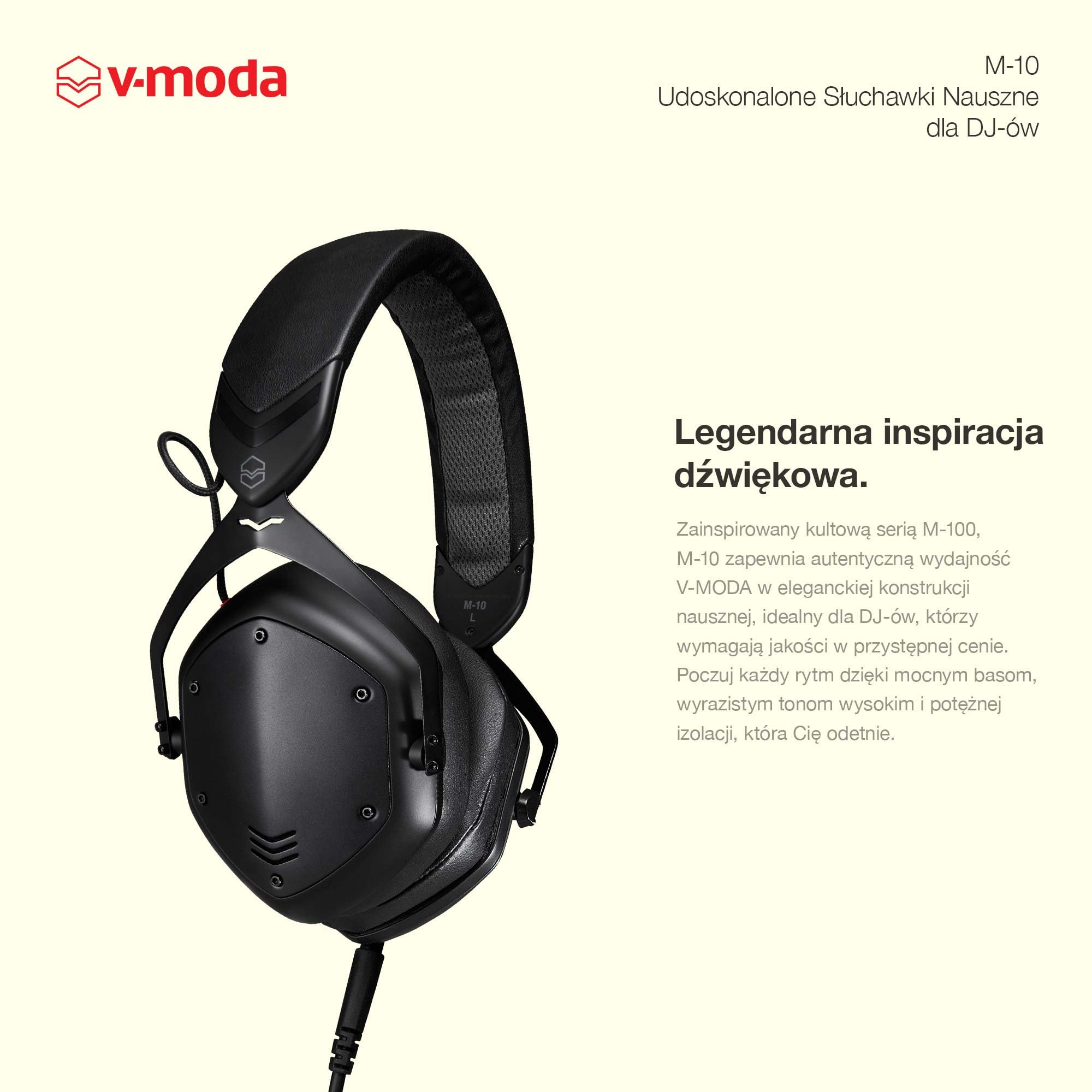 V-MODA M-10 | ODoskonałe Słuchawki Nauszne dla DJ-ów | Dostrojone dla DJ-ów M do Muzyki Opartej na Beatach | Głębokie Basy z Wysokiej jakości klarownością | Poduszki z Pianki Memory Foam | Czarny