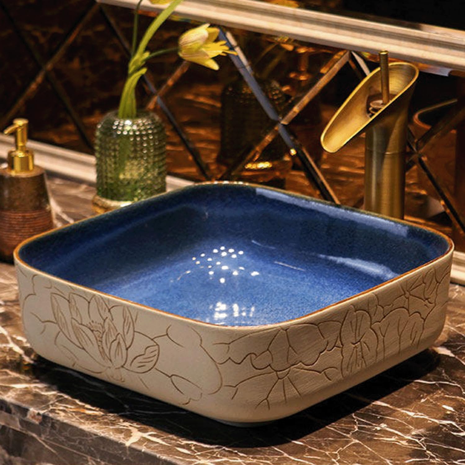 QjxSXLFSX Bathroom Vessel Sink, Ceramic Vessel Sink,making it easy to clean,and the edges are rounded,for Bathrooms and Homes .,B,38.5×38.5×14cm