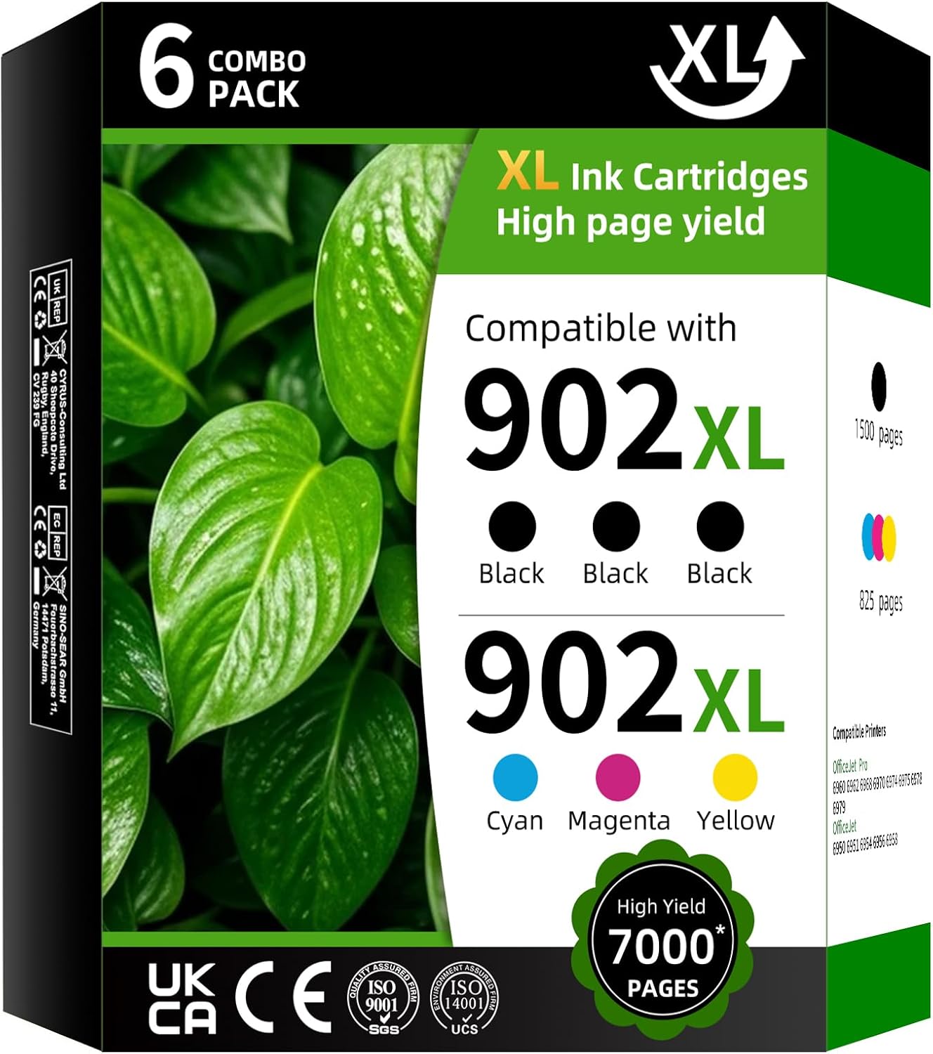 902XL High Yield Ink Cartridge Replacement for HP902XL HP902 902 XL Combo Pack Compatible with HP OfficeJet Pro 6960 6962 6968 6970 6974 6975 (Black Cyan Magenta Yellow 6 Pack)