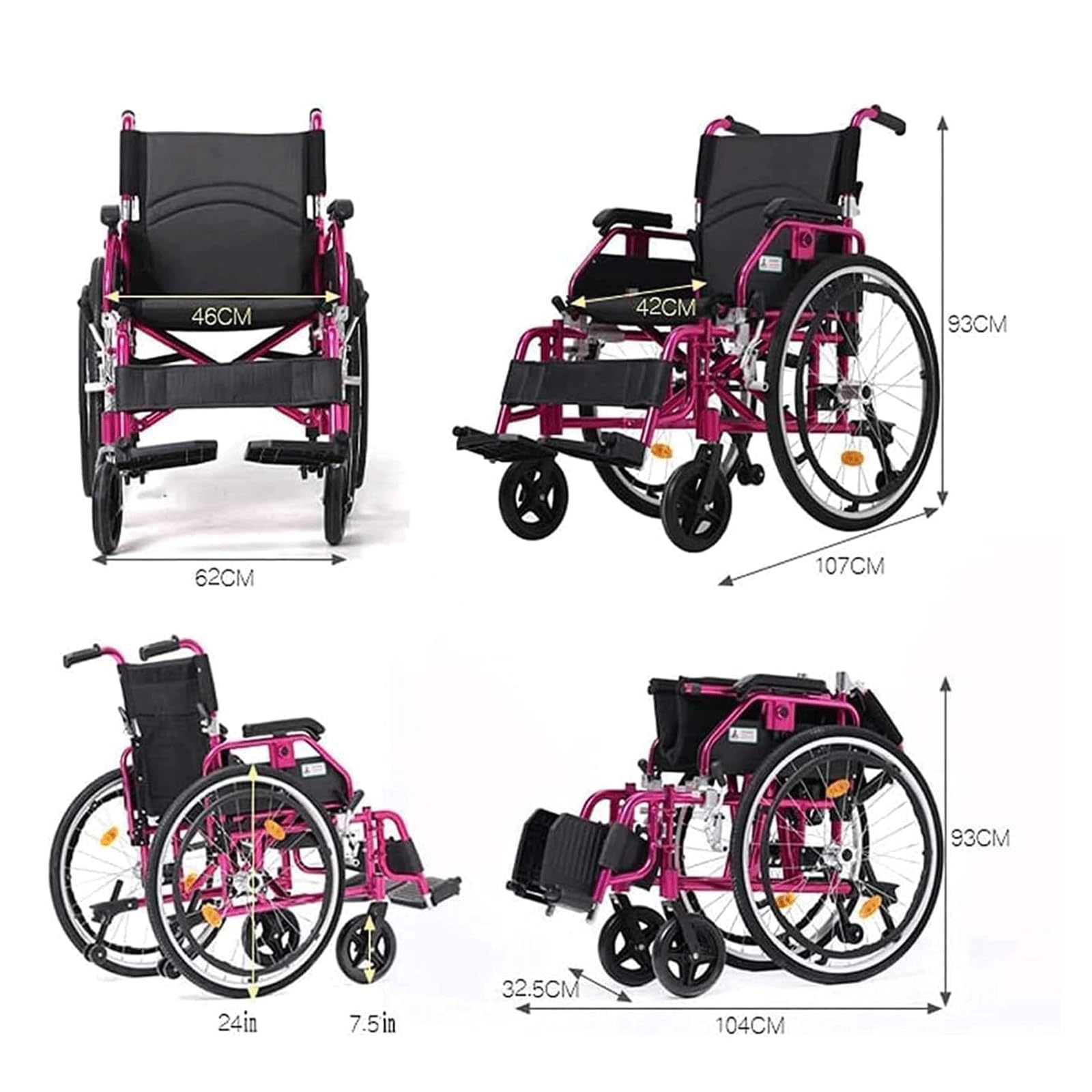 Silla de Ruedas de Transporte Silla de Ruedas Manual Ligera Y Plegable con Respy Reposabrazos Silla de Ruedas Autopropulsable