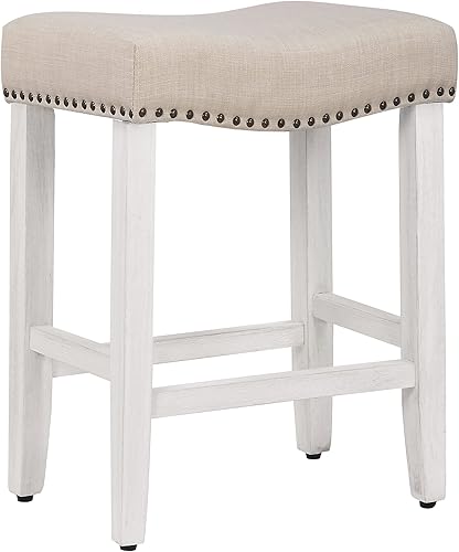 Miniatura 10 de WO Home Furniture - Taburete de bar de 24 pulgadas29 pulgadas, tapizado, sin espalda, con patas blancas antiguas de madera para cocina