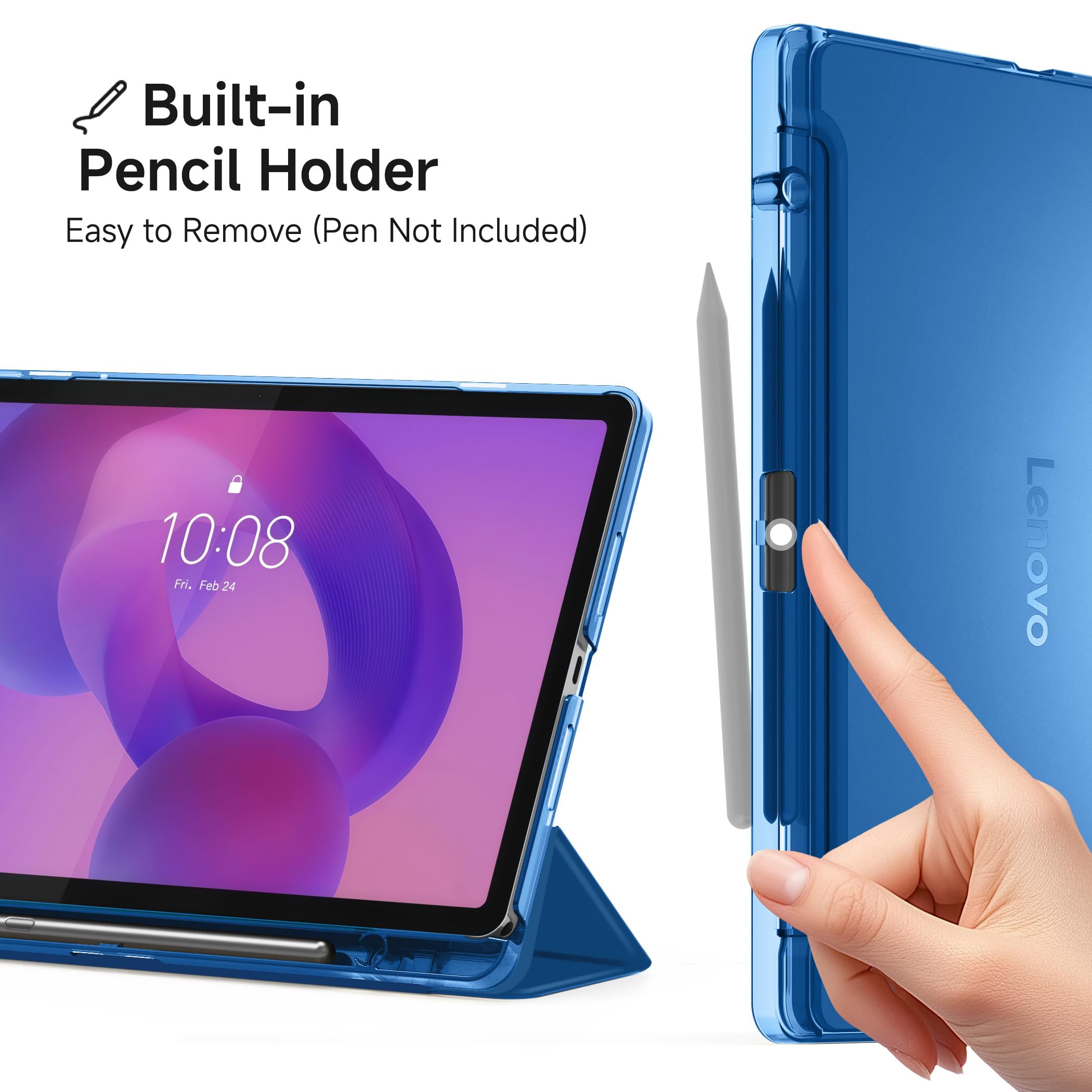 CACOE Funda para Lenovo Idea Tab 11 pulgadas 2025 con protector de pantalla – Ultra fina con función atril, funda fina de piel sintética, color azul mar — view 4