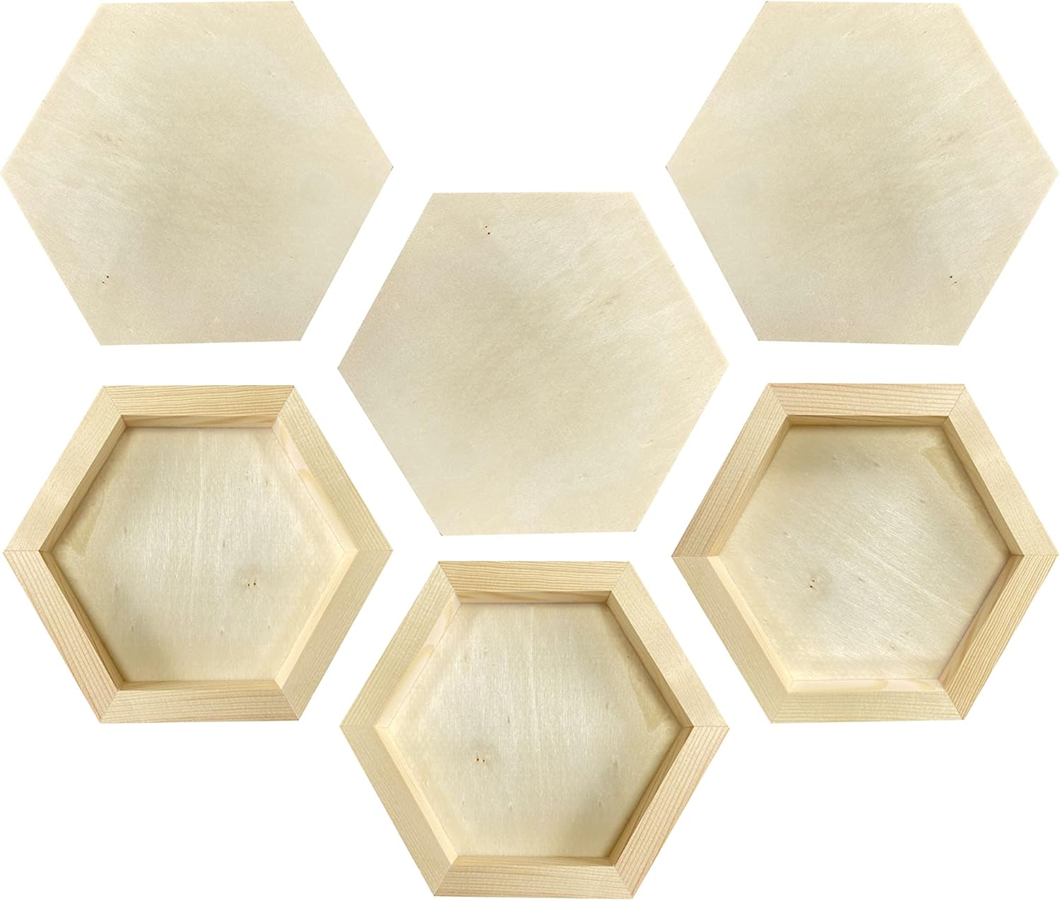 Cregugua 6-Pack 6x7" Unfinished Wooden Hexagon Panels - Blank Pine Wood Canvas for Paint Pouring, Acrylics & Crafts