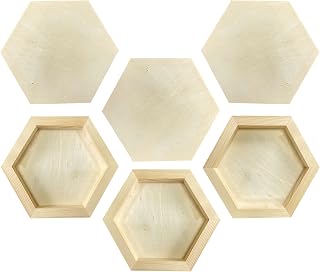 Cregugua 6-Pack 6x7" Unfinished Wooden Hexagon Panels - Blank Pine Wood Canvas for Paint Pouring, Acrylics & Crafts