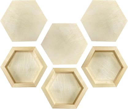 6 Pieces 6 x 7 Unfinished Wooden Hexagon Painting Panel Boards for Crafts, Blank Wood Canvas Panels for Pouring Art