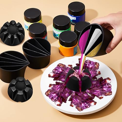 Miniatura 4 de Juego de 6 tazas divididas para verter pintura, suministros de pintura para verter pintura, verter pintura, verter flotador mediano para pintura