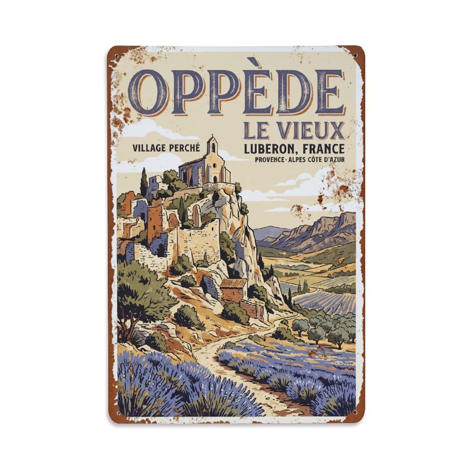 Vintage Travel Oppede France Metal Tin Sign