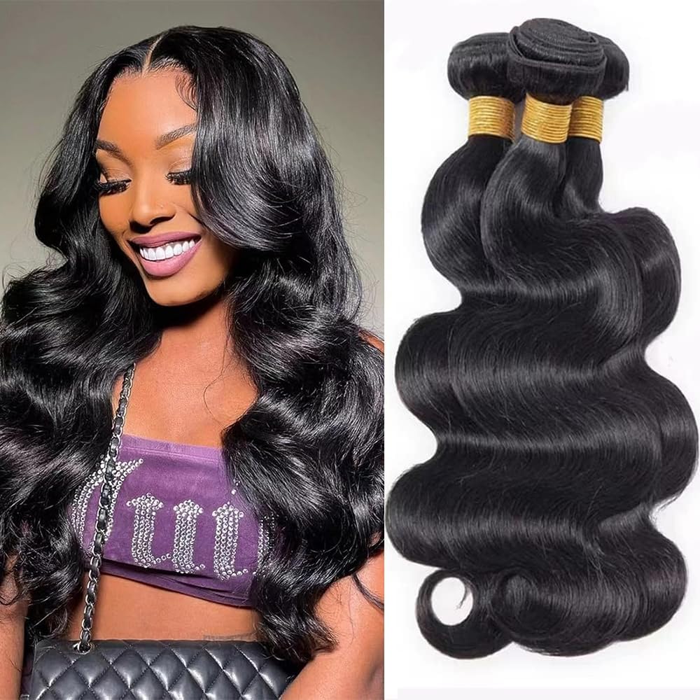 Body Wave Bundles Human Hair 20 22 24 Inch 12A Brazilian 3 Bundles Human Hair Extensions Natural Black