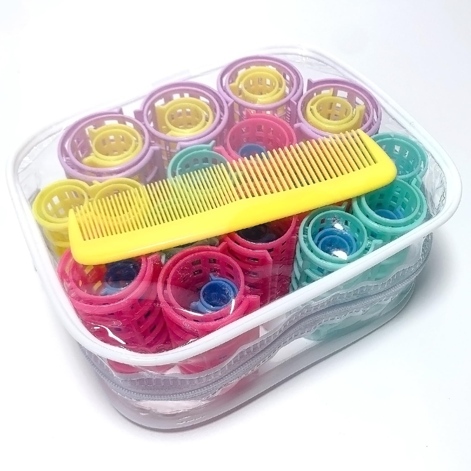 30PCS Plastic Hair Rollers Set, Heatless Curler Hair Rollers Hair Curlers Snap on Rollers Self Grip Rollers Hairdressing Curlers Tools for DIY Hairdressing Hair Salon (5 Size,yellow comb)