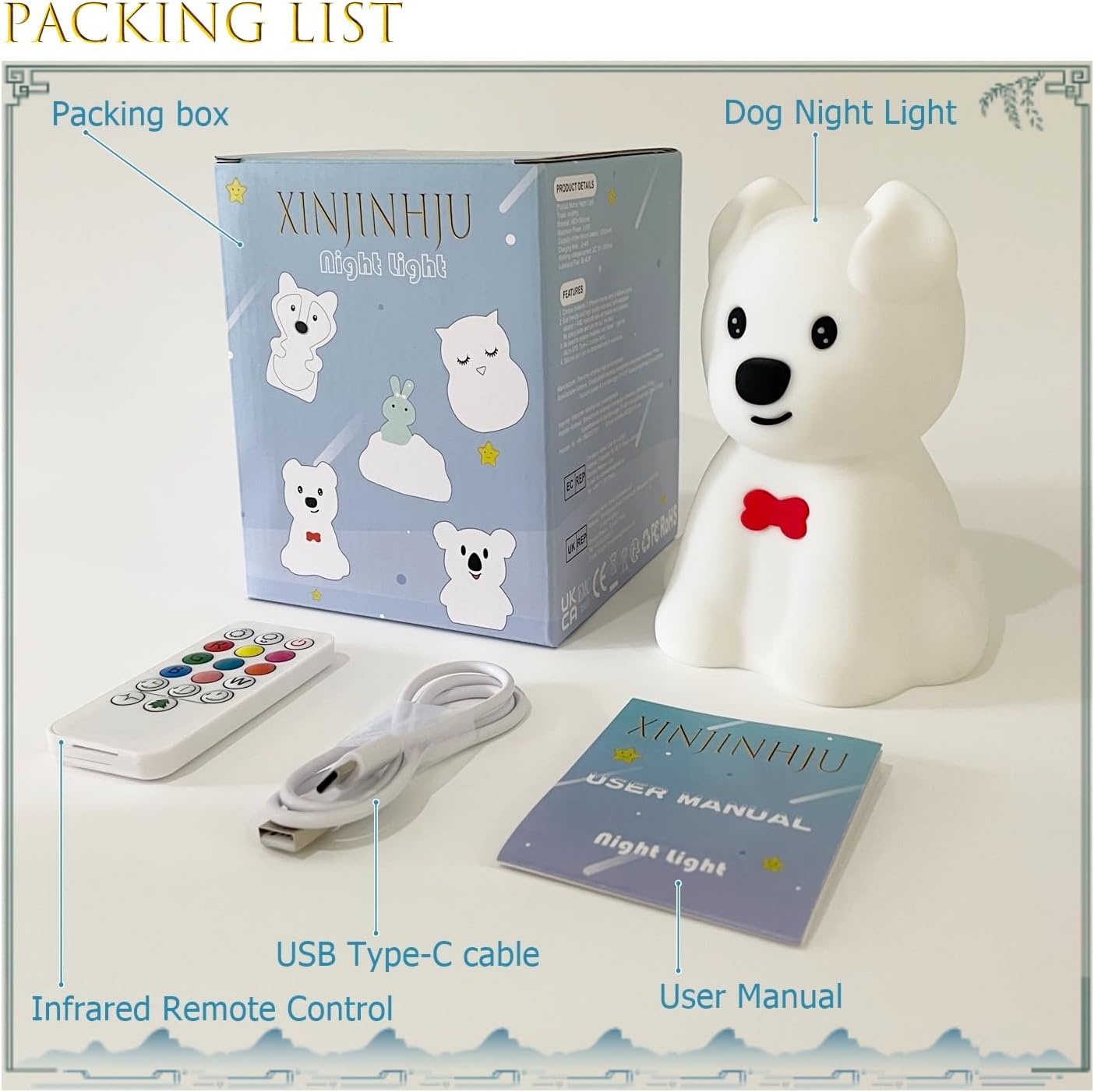 Large Size Dog Night Light for Kids, Nightlights for Children, Cute Puppy Animal Lamp 9 Colors Changing for Room Soft Light for Girls Boys Student Teen Woman Elder Holiday Gift - Large